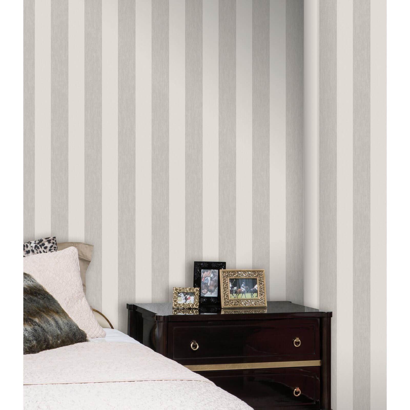 Grandeco Bromley Stripe Pale Silver Wallpaper