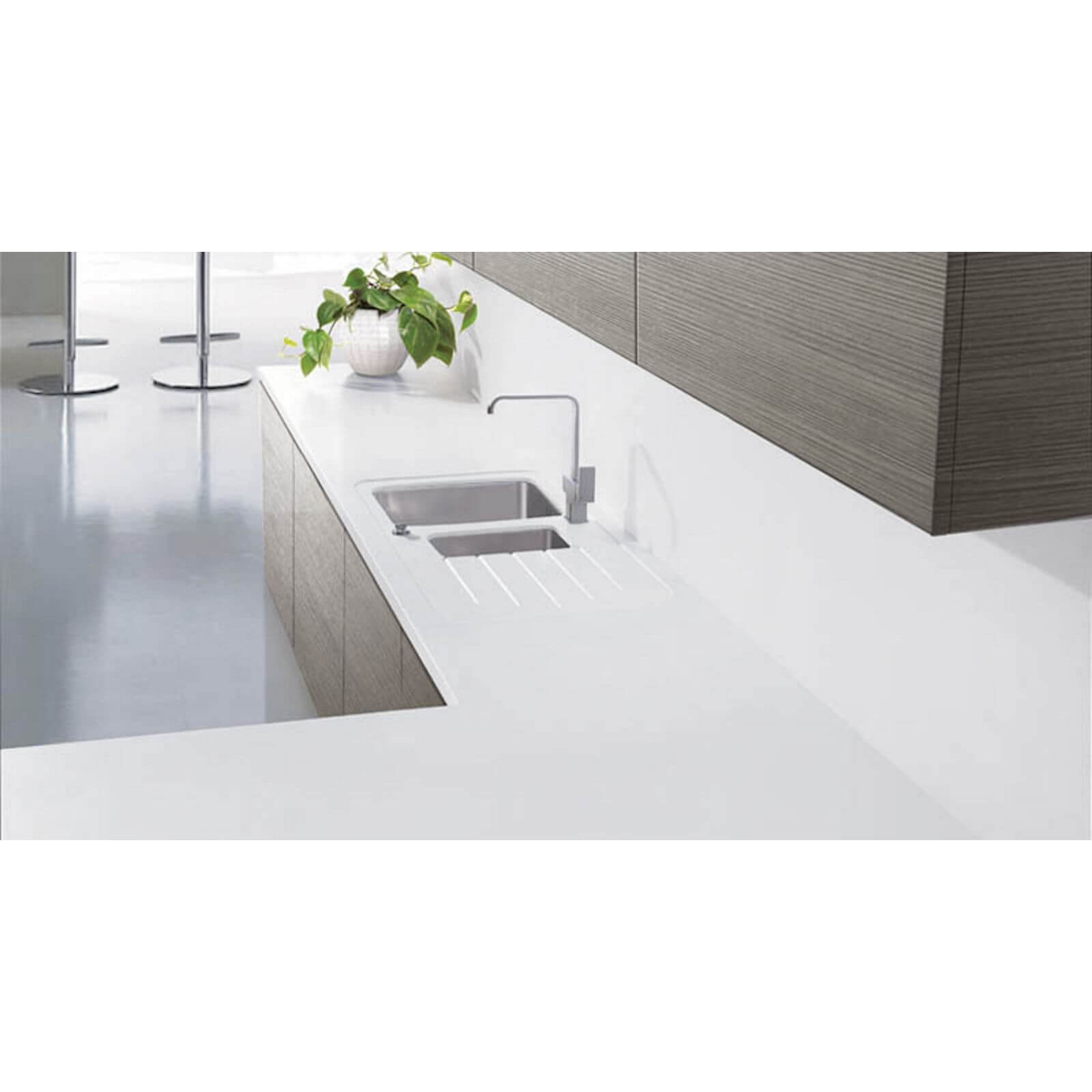 Maia Cristallo Kitchen Sink Worktop - Acrylic 1.5 Duo Right Hand Bowl - 1800 x 650 x 28mm