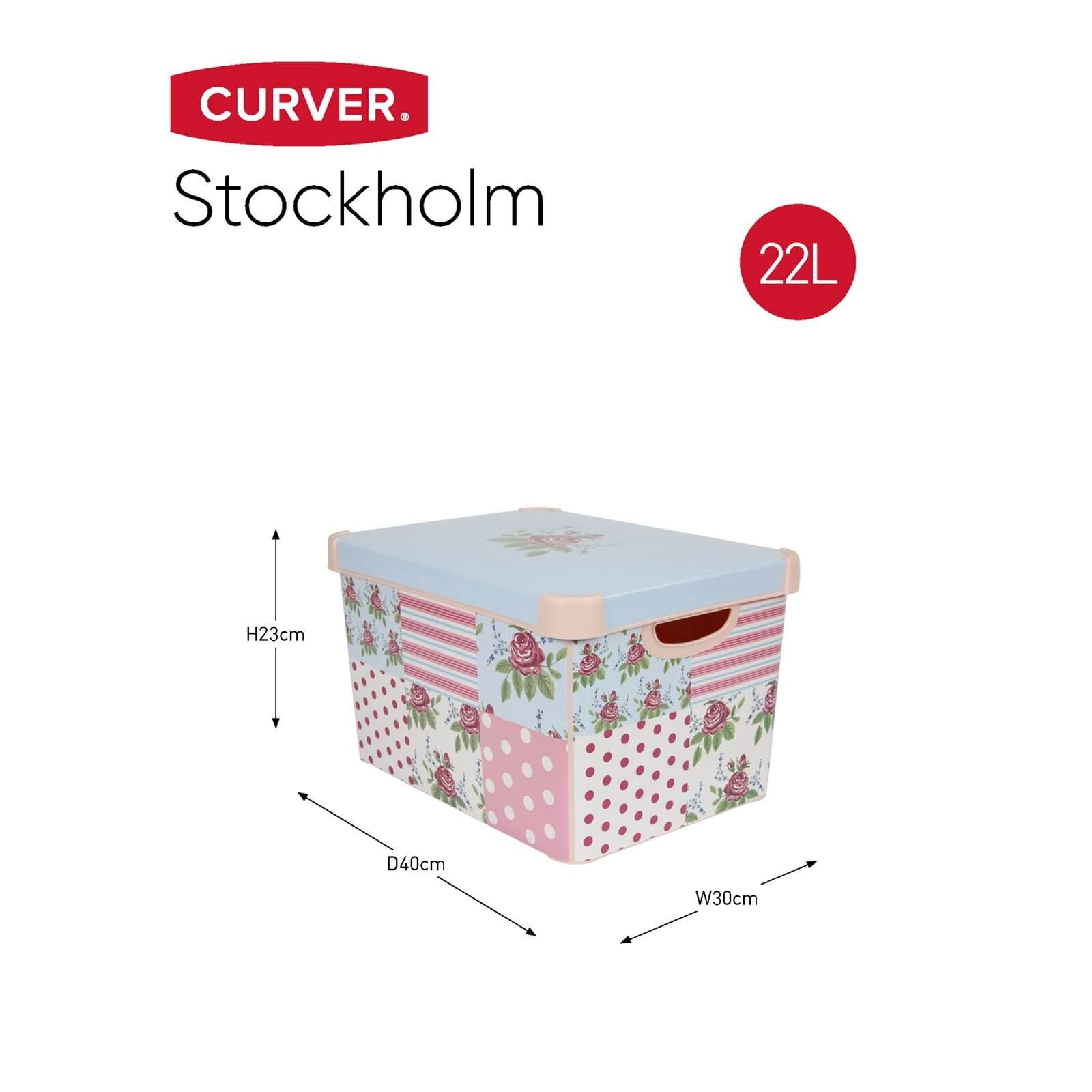 Curver Stockholm Patchwork Plastic Deco Storage Box - Pink & Blue 22L