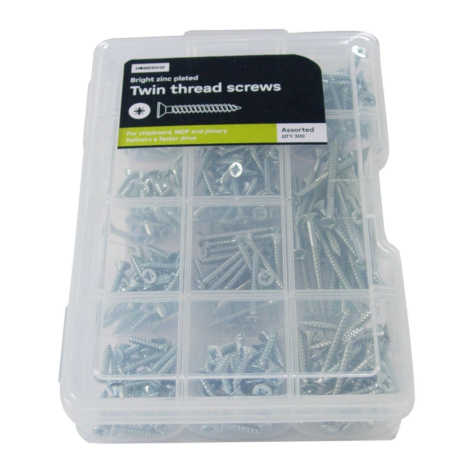 Twin Thread Screw Kit - Bright Zinc Plated - Assorted- 300 Pack