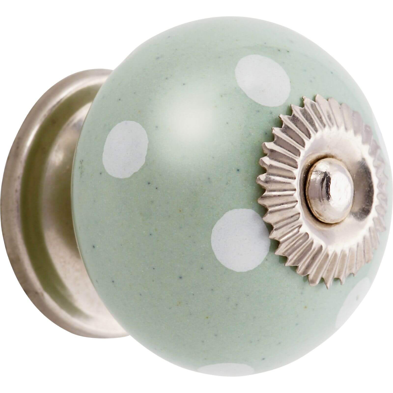White Dots Ceramic Knob - Mint Green