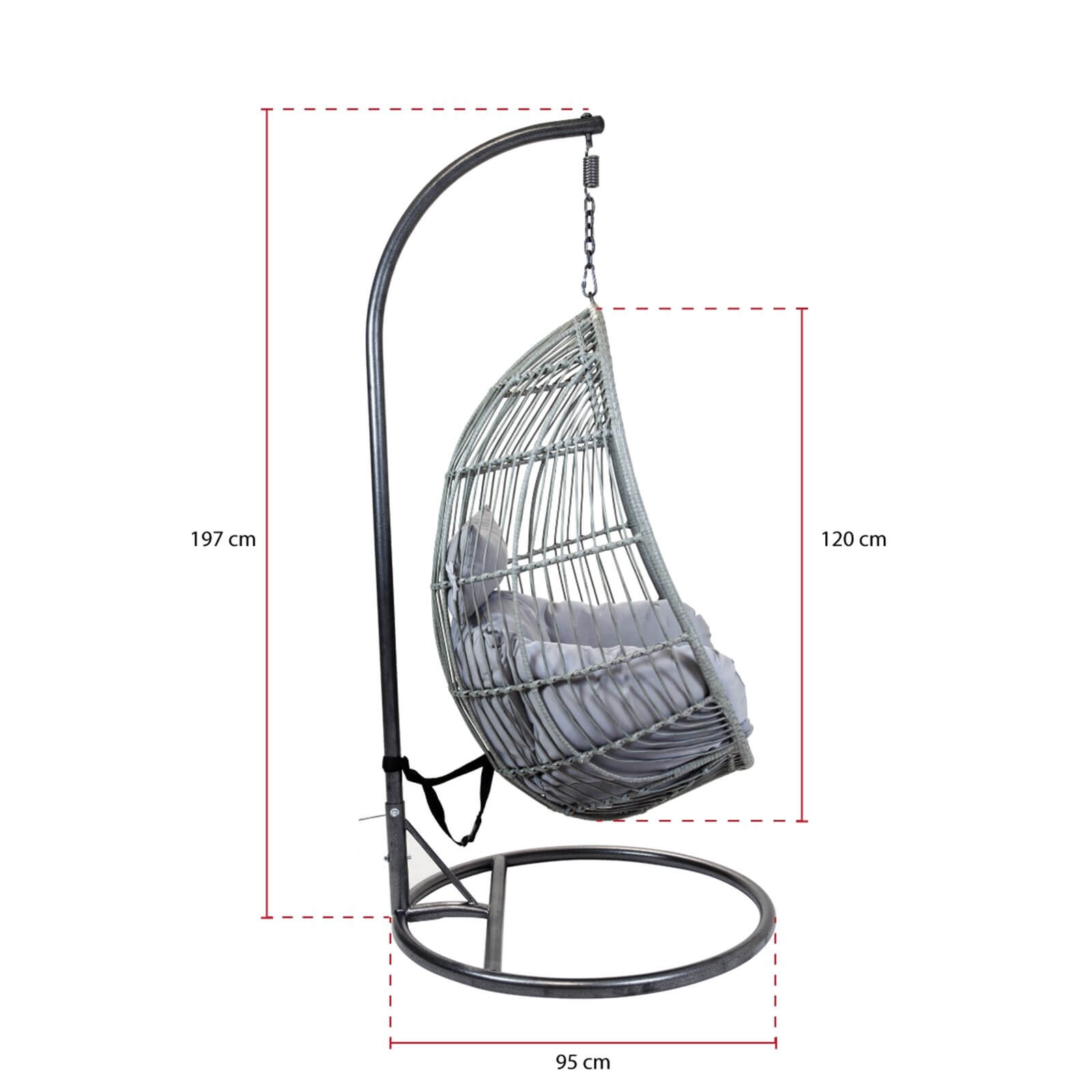 Charles Bentley Rattan Egg Shaped Hanging Chair with Cushions - Grey