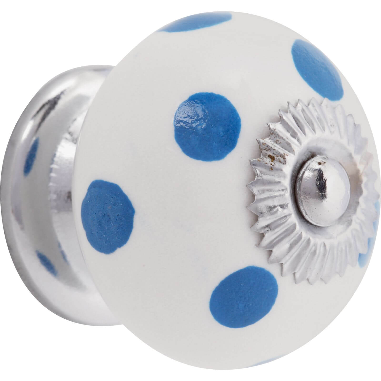 Colour Dots Ceramic Knob - White and Blue