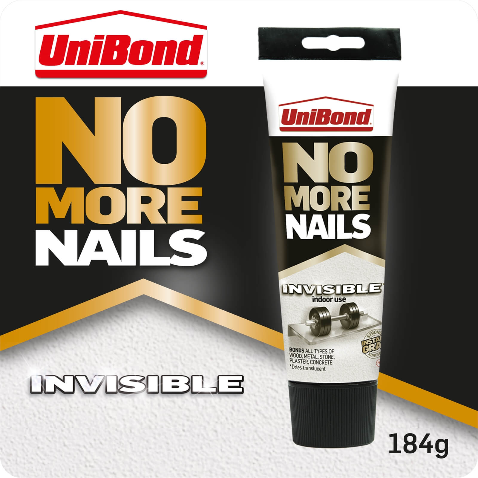 UniBond No More Nails Grab Adhesive Tube Invisible 184g
