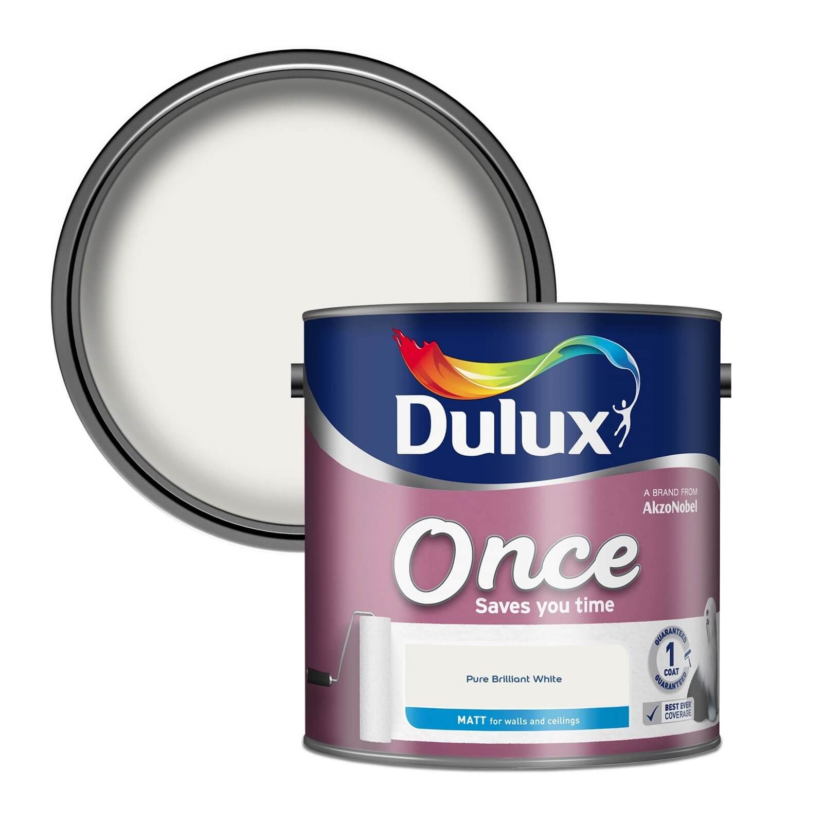 Dulux Once Pure Brilliant White - Matt Emulsion Paint - 2.5L