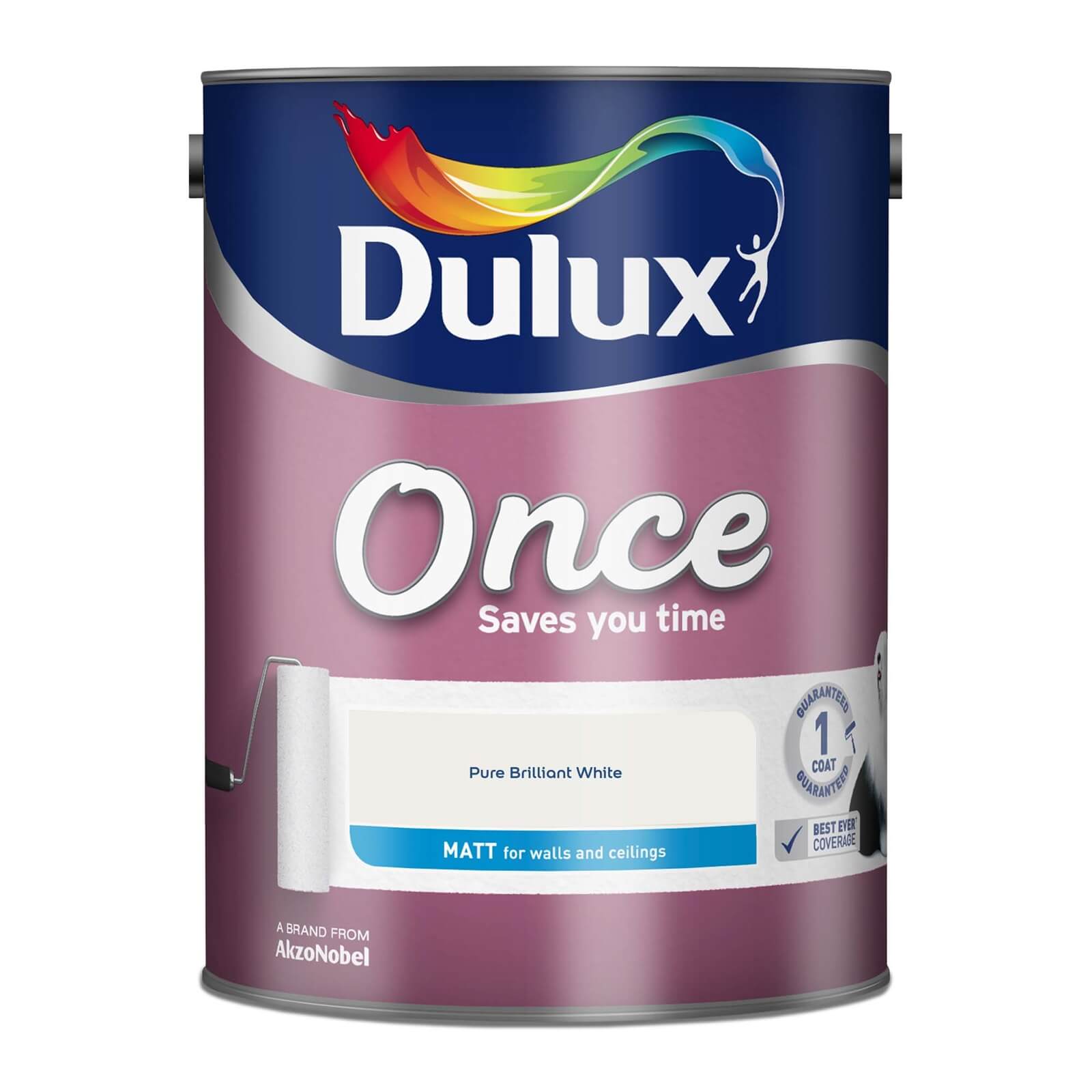 Dulux Once Pure Brilliant White - Matt Emulsion Paint - 5L