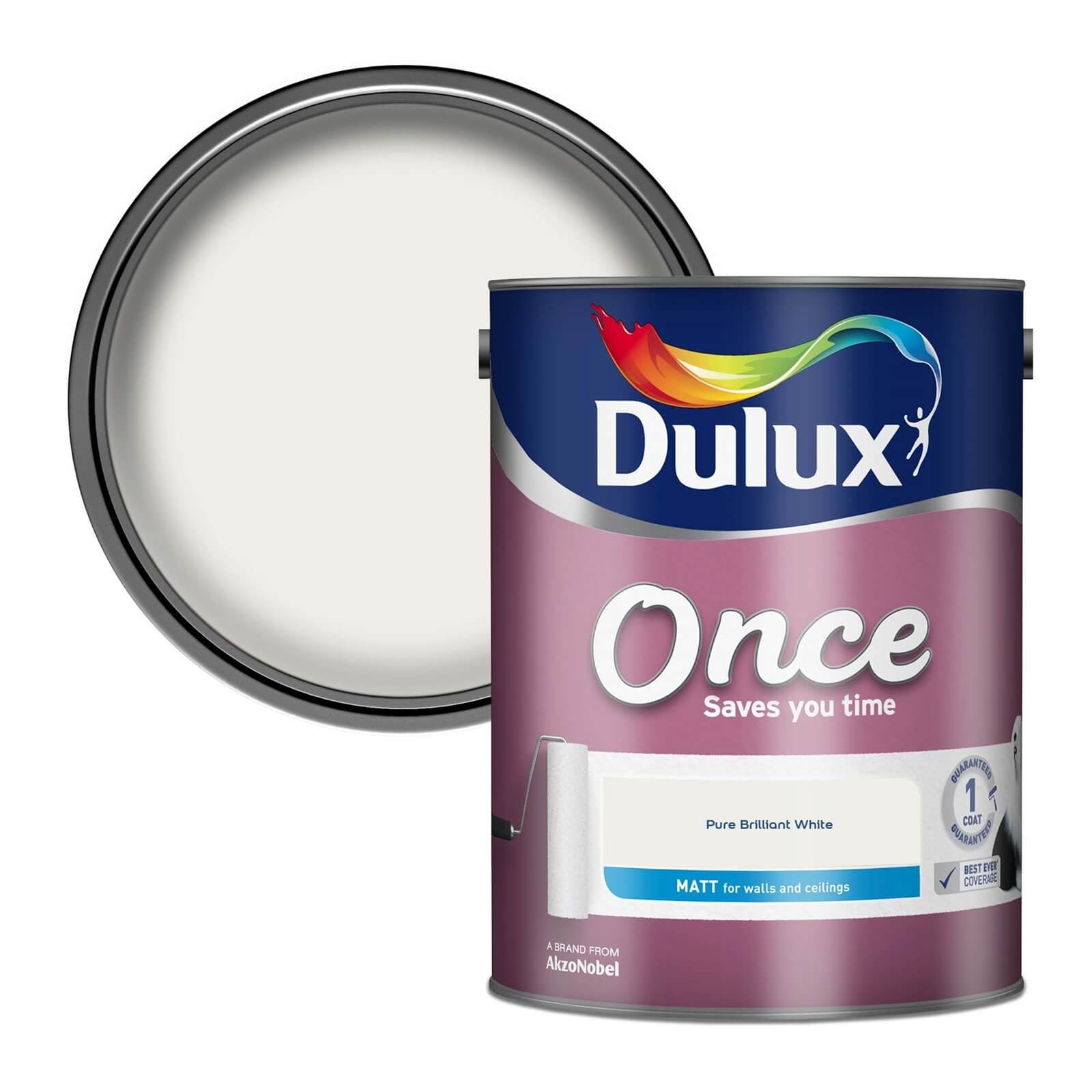 Dulux Once Pure Brilliant White - Matt Emulsion Paint - 5L
