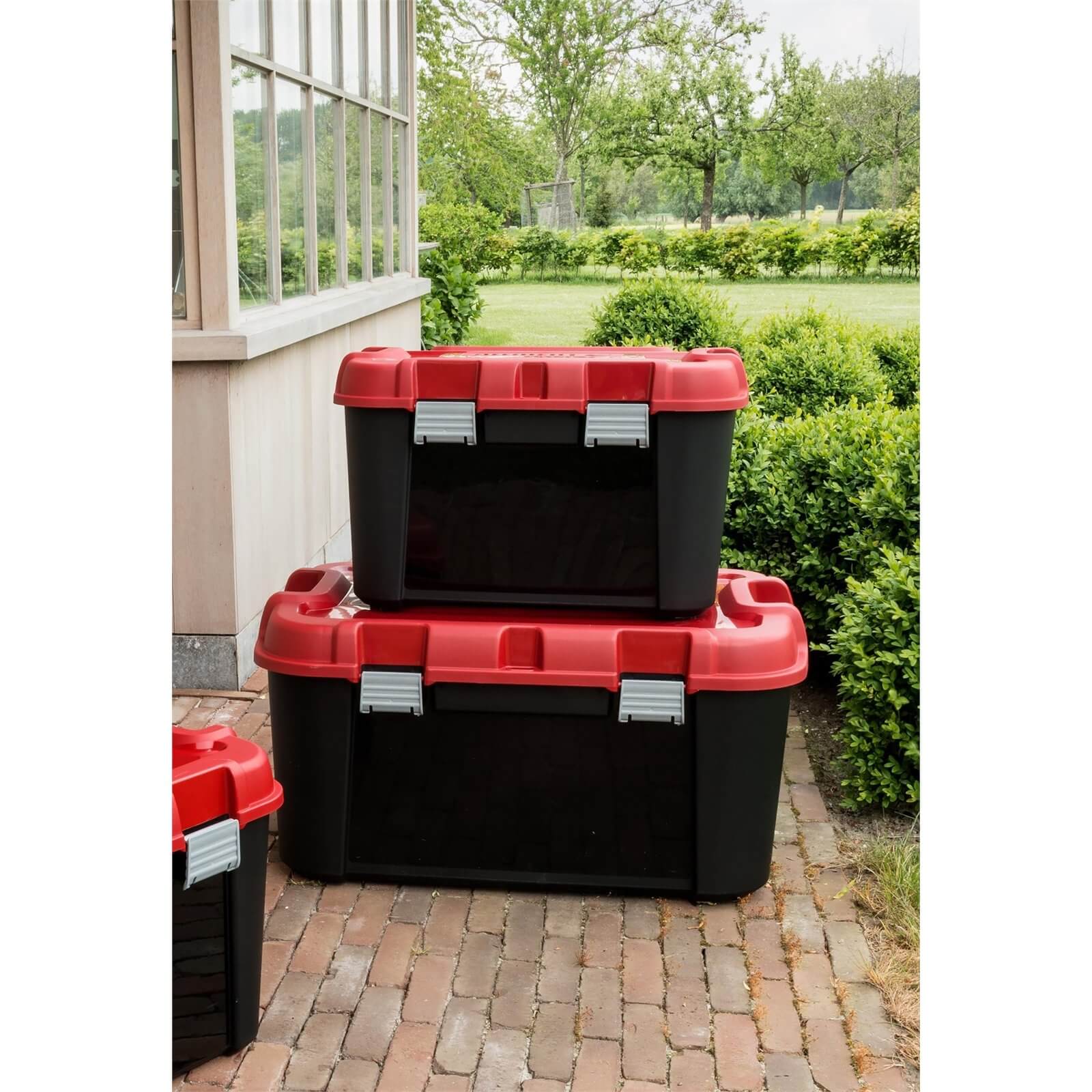 Allibert by Curver Totem Heavy Duty Plastic Storage Box -Red & Black - 80L