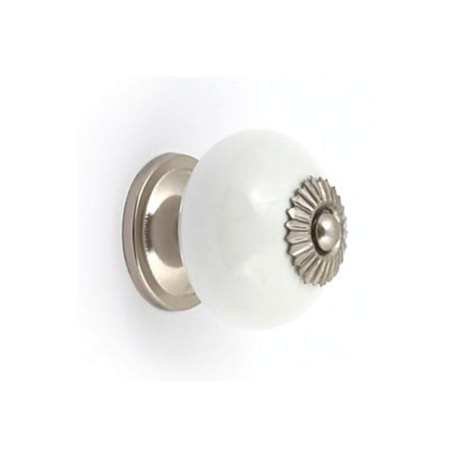 White Ceramic and Silver Effect Ball Cabinet Door Knob