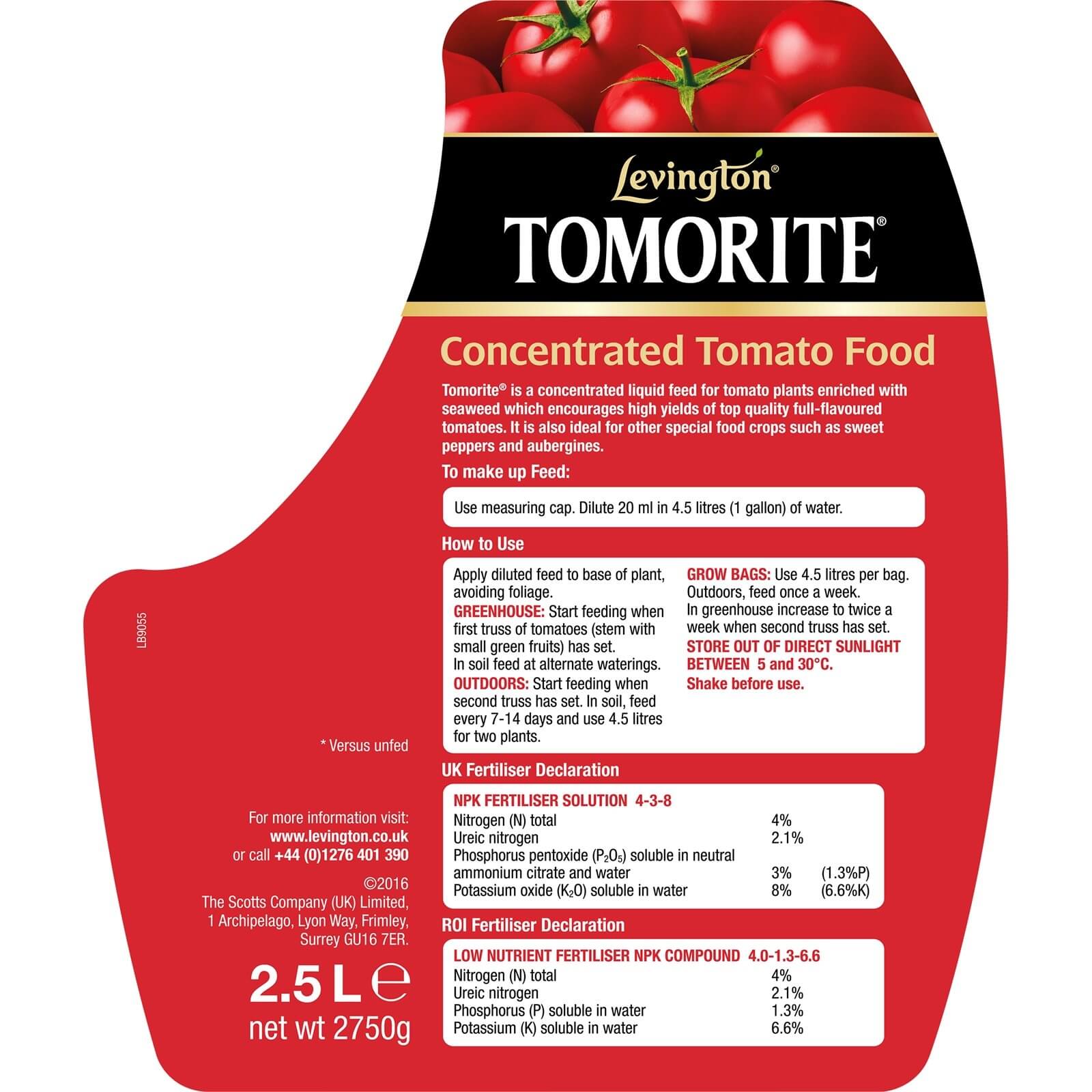 Levington Tomorite Concentrated Tomato Plant Food With Seaweed Extract - 2.5L