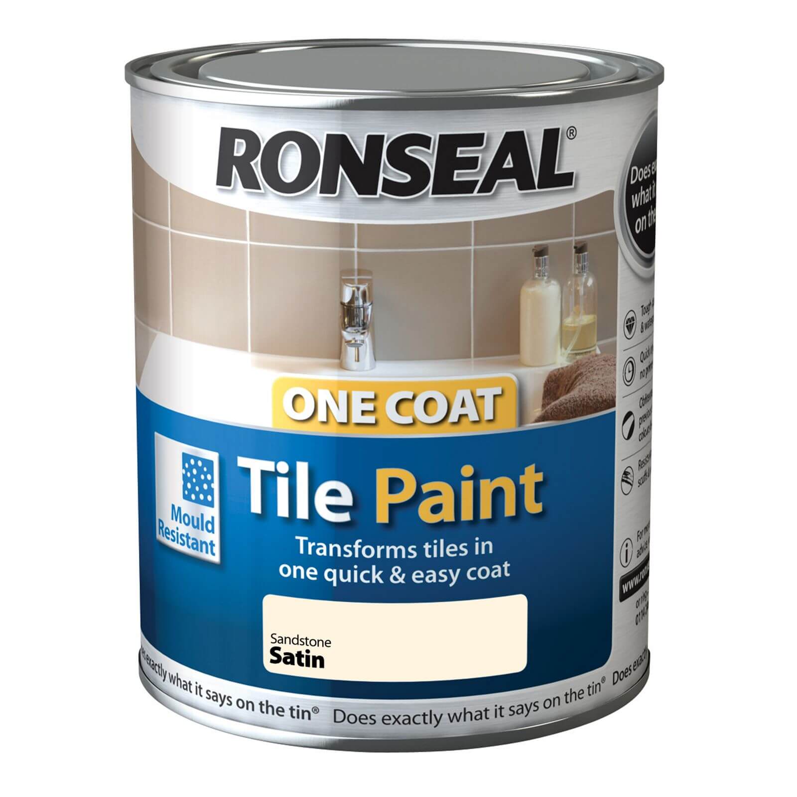 Ronseal One Coat Tile Paint Sandstone Satin - 750ml