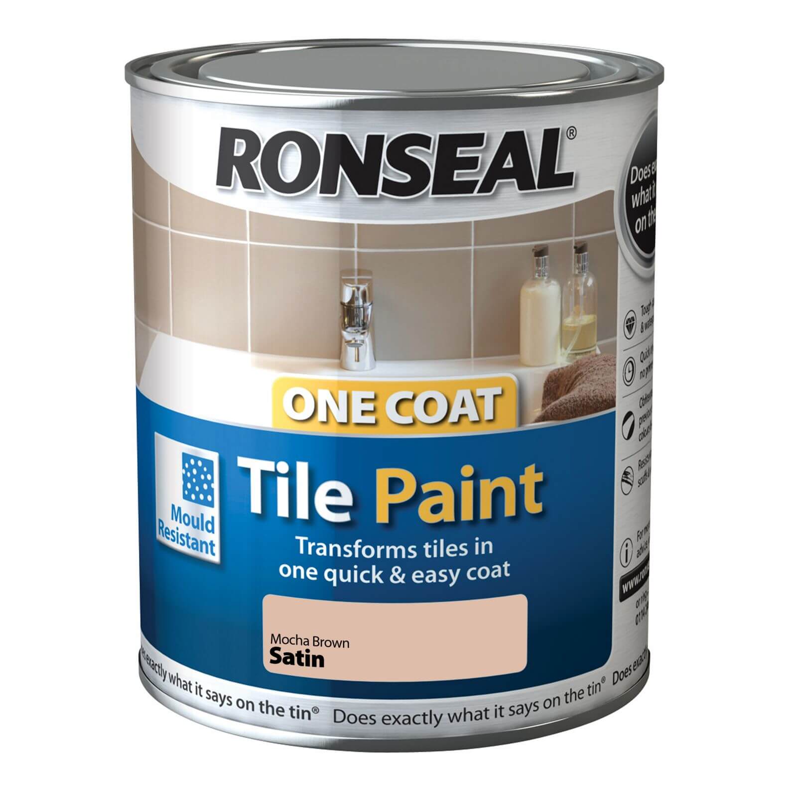 Ronseal One Coat Tile Paint Mocha Brown Satin - 750ml