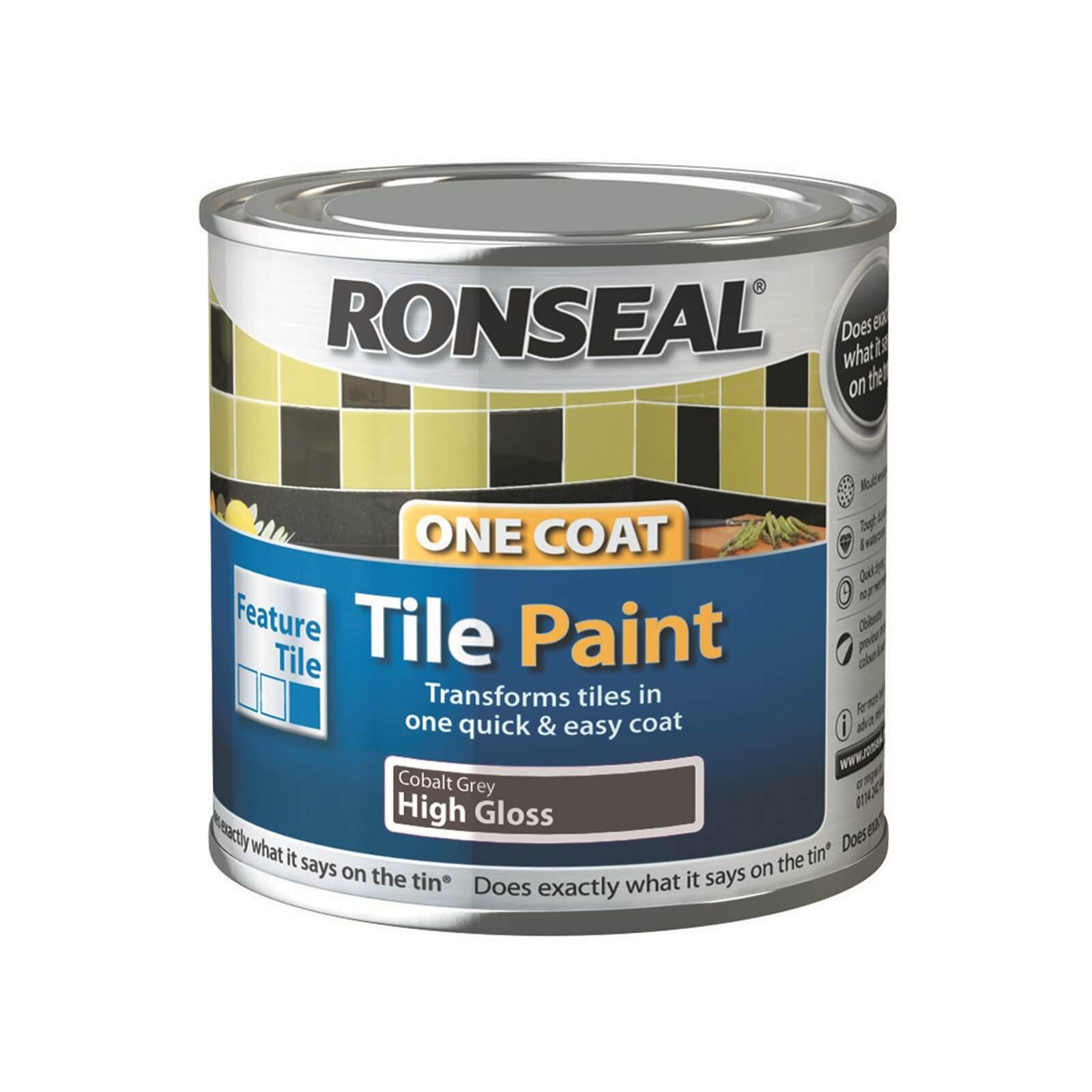 Ronseal One Coat Tile Paint Cobalt Grey High Gloss - 250ml