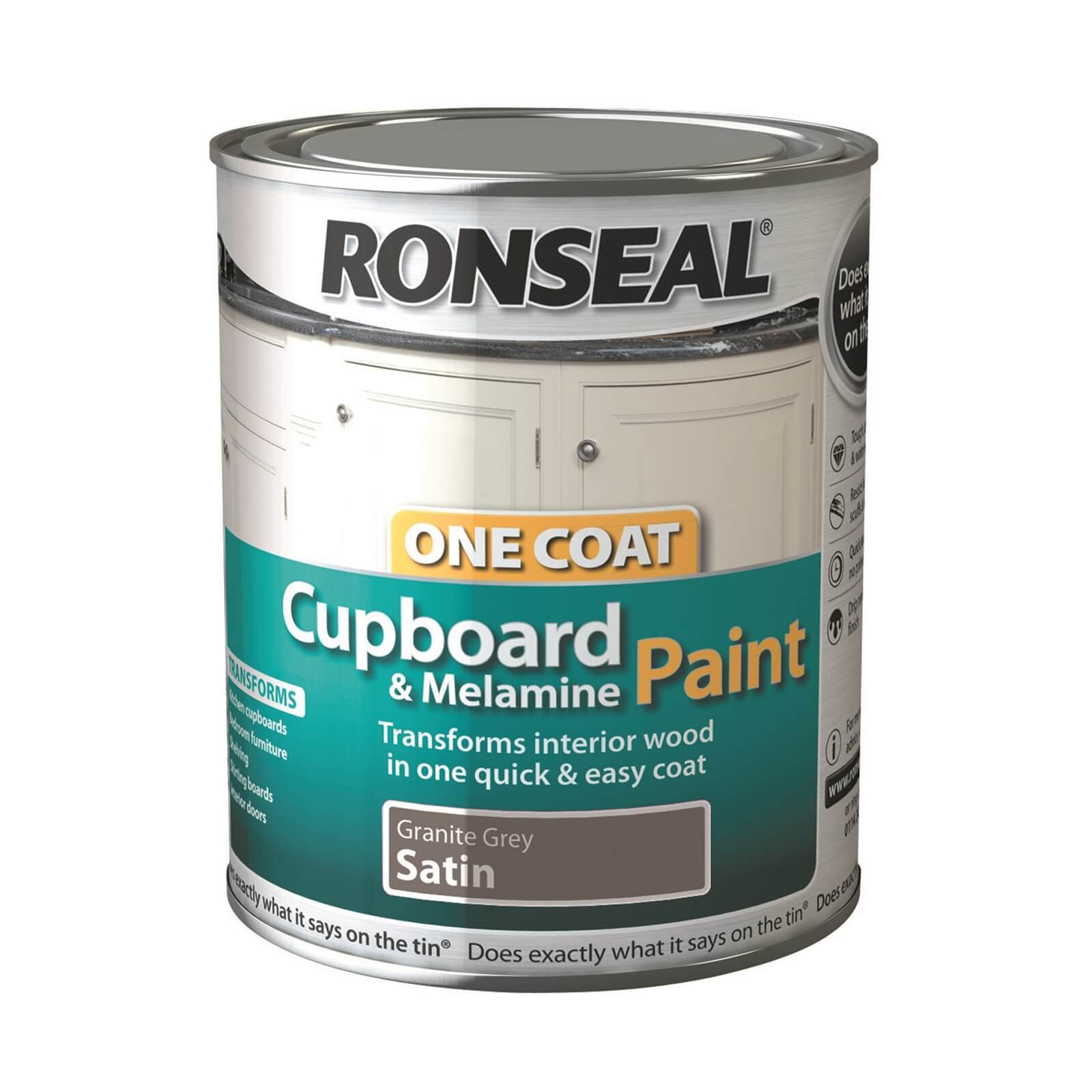 Ronseal One Coat Cupboard and MDF Paint Granite Grey - 750ml