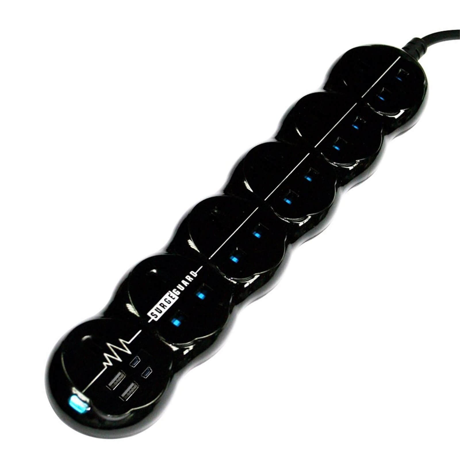 Masterplug 6 Socket Surge Extension Lead 1.5m Gloss Black