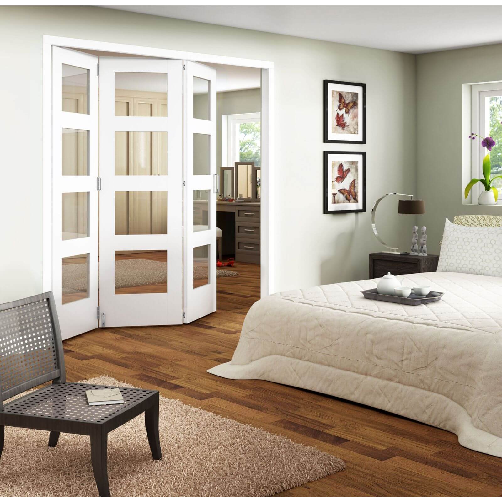 Clear Glazed Primed Internal Room Divider Doorset - 3158mm Wide