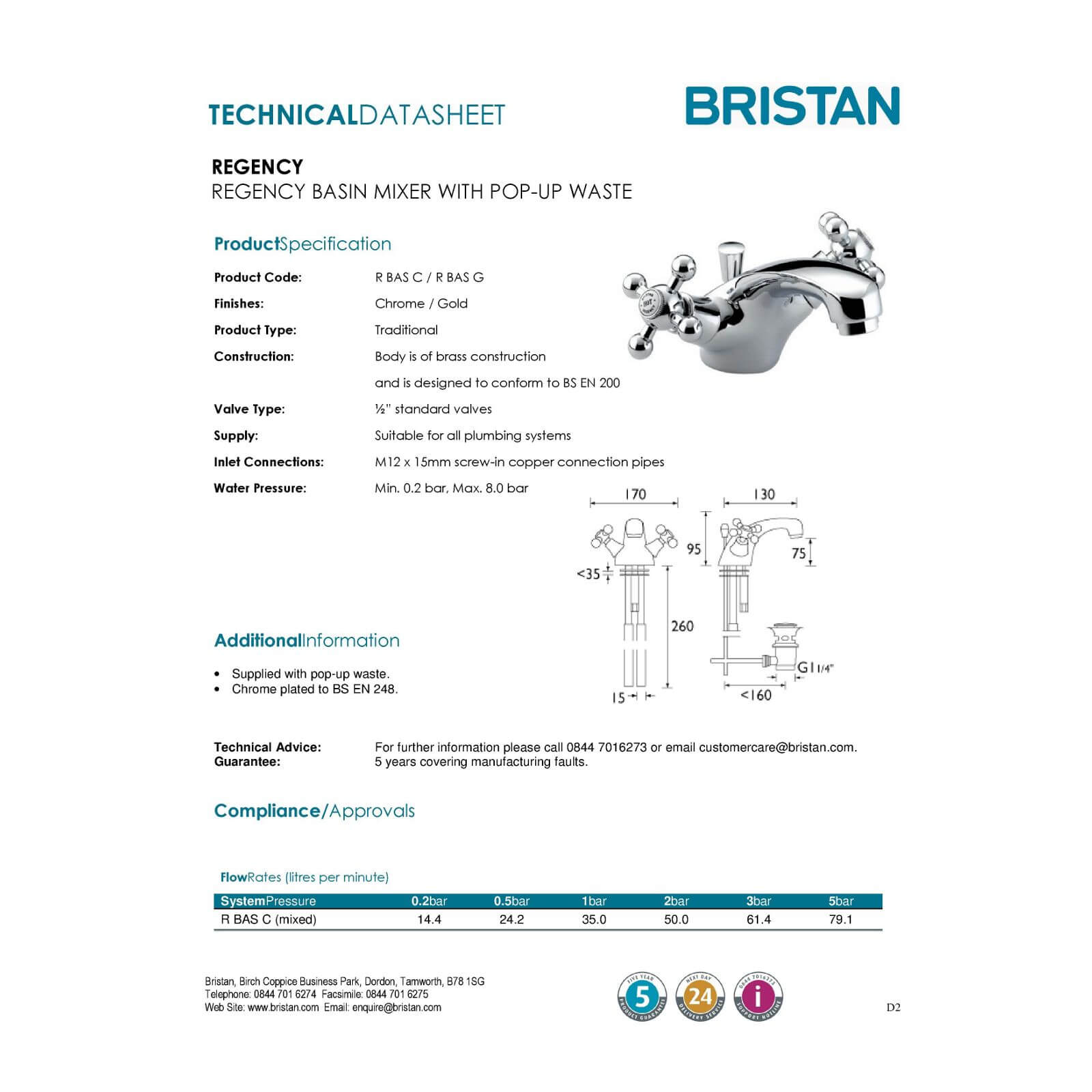Bristan Regency Basin Mixer Tap - Chrome