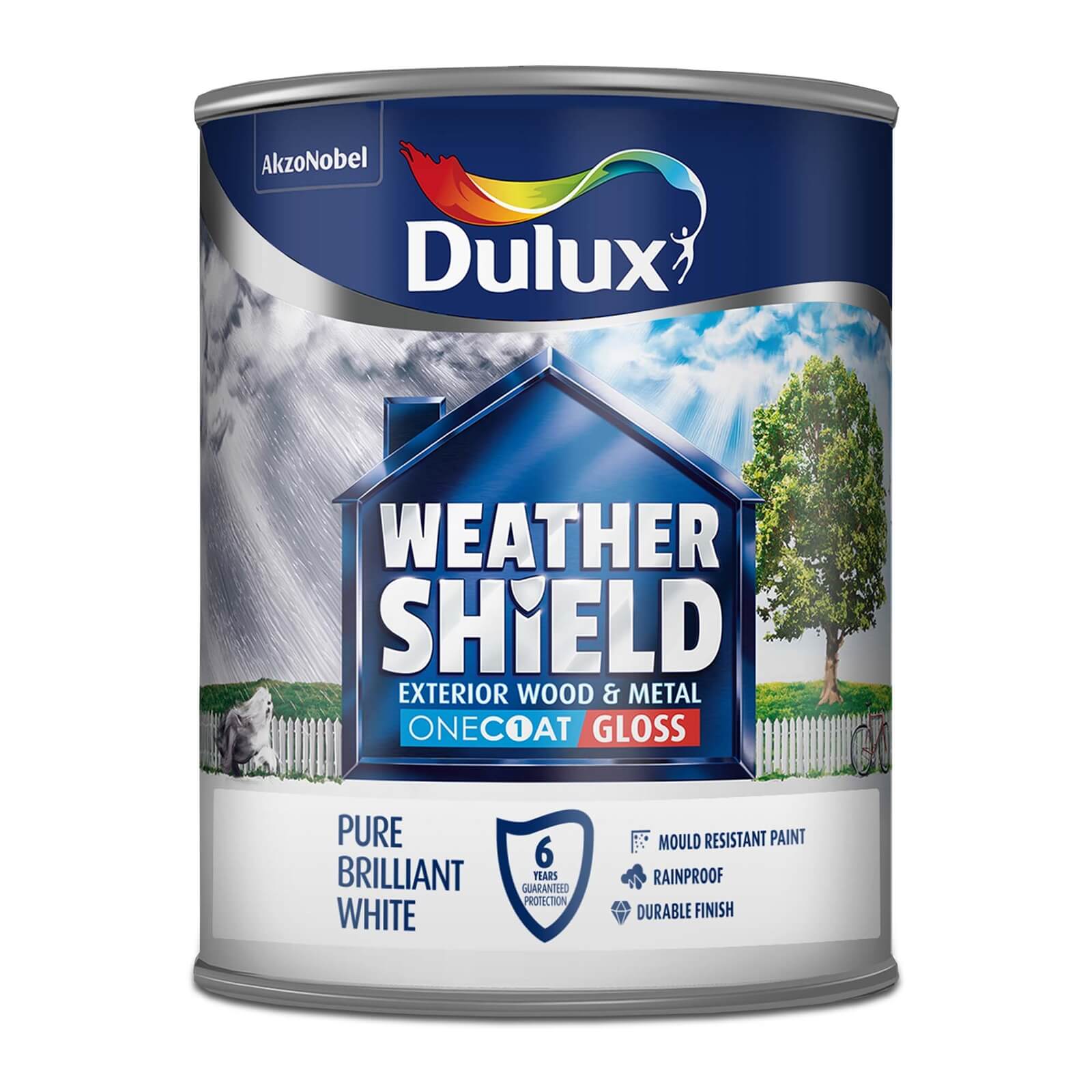 Dulux Weathershield Exterior One Coat Gloss Paint Pure Brilliant White - 750ml