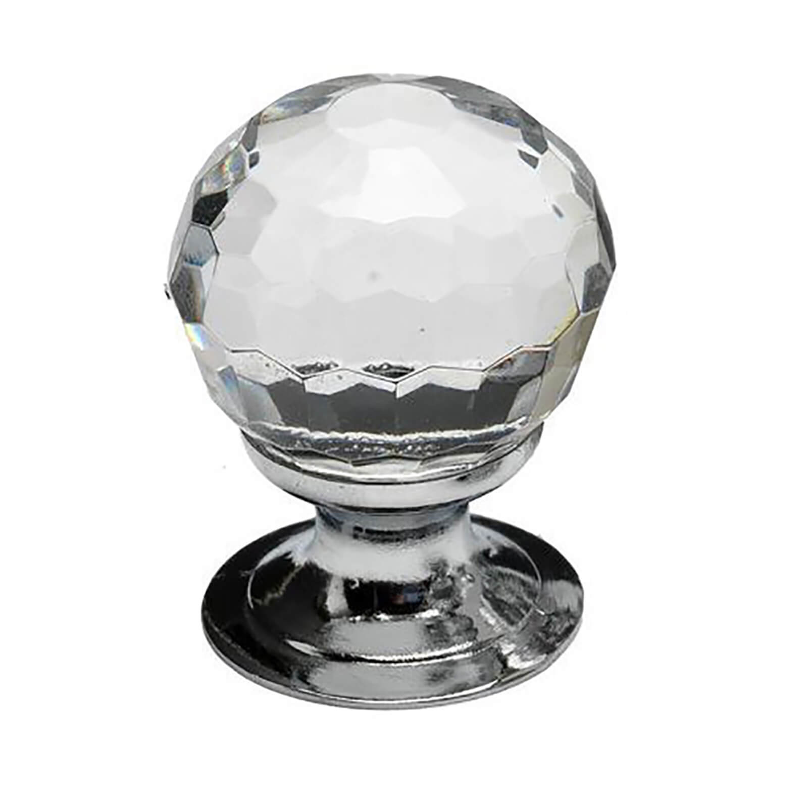 Faceted Glass Door Knob - Chrome Plated - 30mm