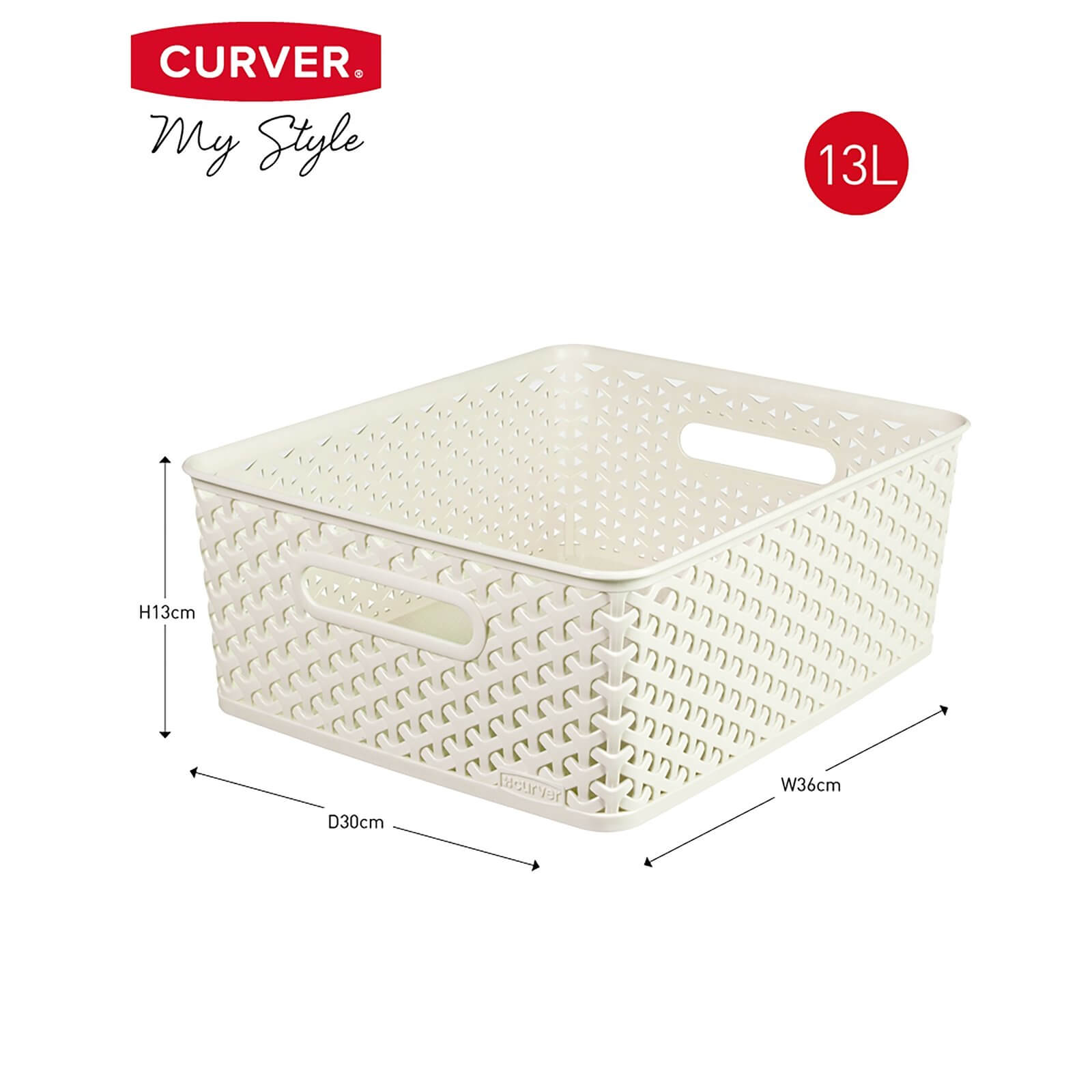 Curver My Style Medium Rectangular Plastic Storage Basket - Vintage White - 13L