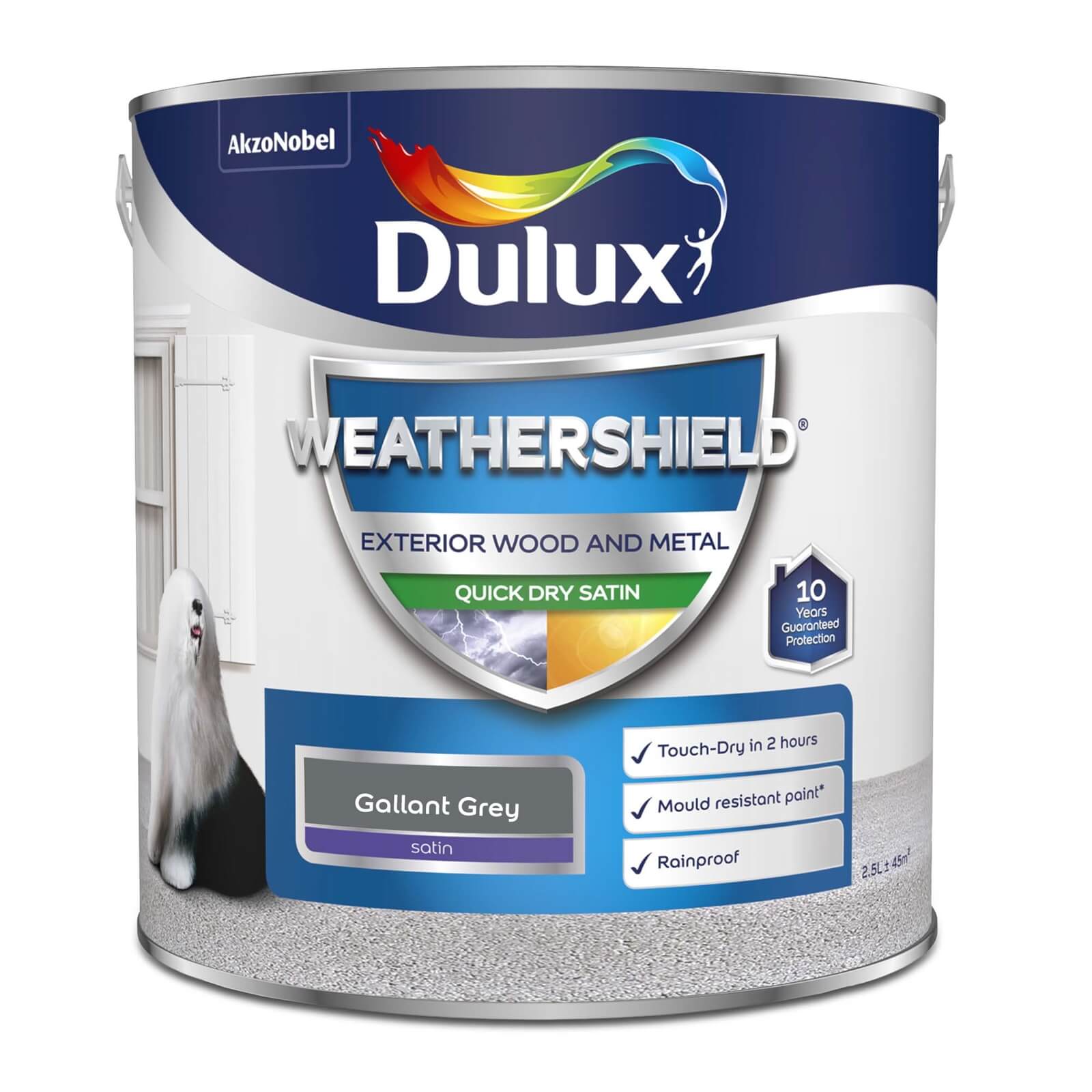 Dulux Weathershield Exterior Quick Dry Satin Paint Gallant Grey - 2.5L