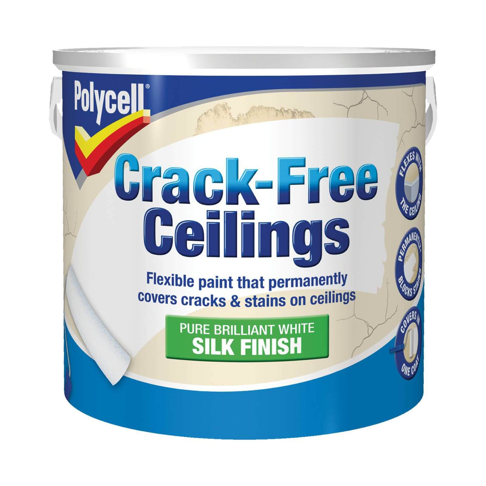 Polycell Crack Free Ceilings Silk Pure Brilliant White - 2.5L