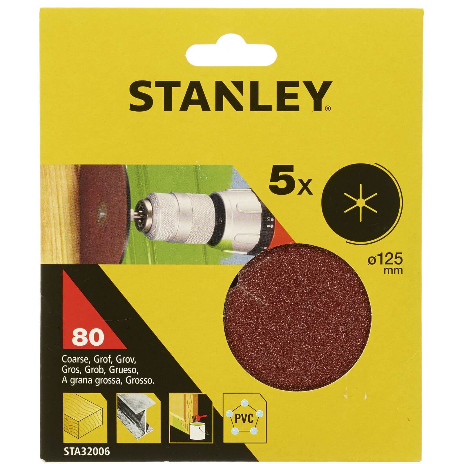 Stanley 125mm Drill Sanding Discs 80G - STA32006-XJ