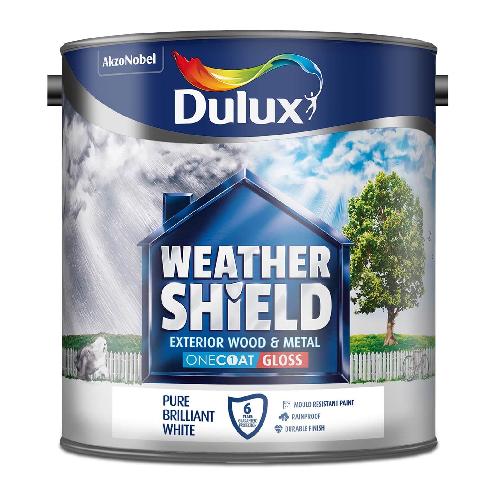 Dulux Weathershield Exterior One Coat Gloss Paint Pure Brilliant White - 2.5L