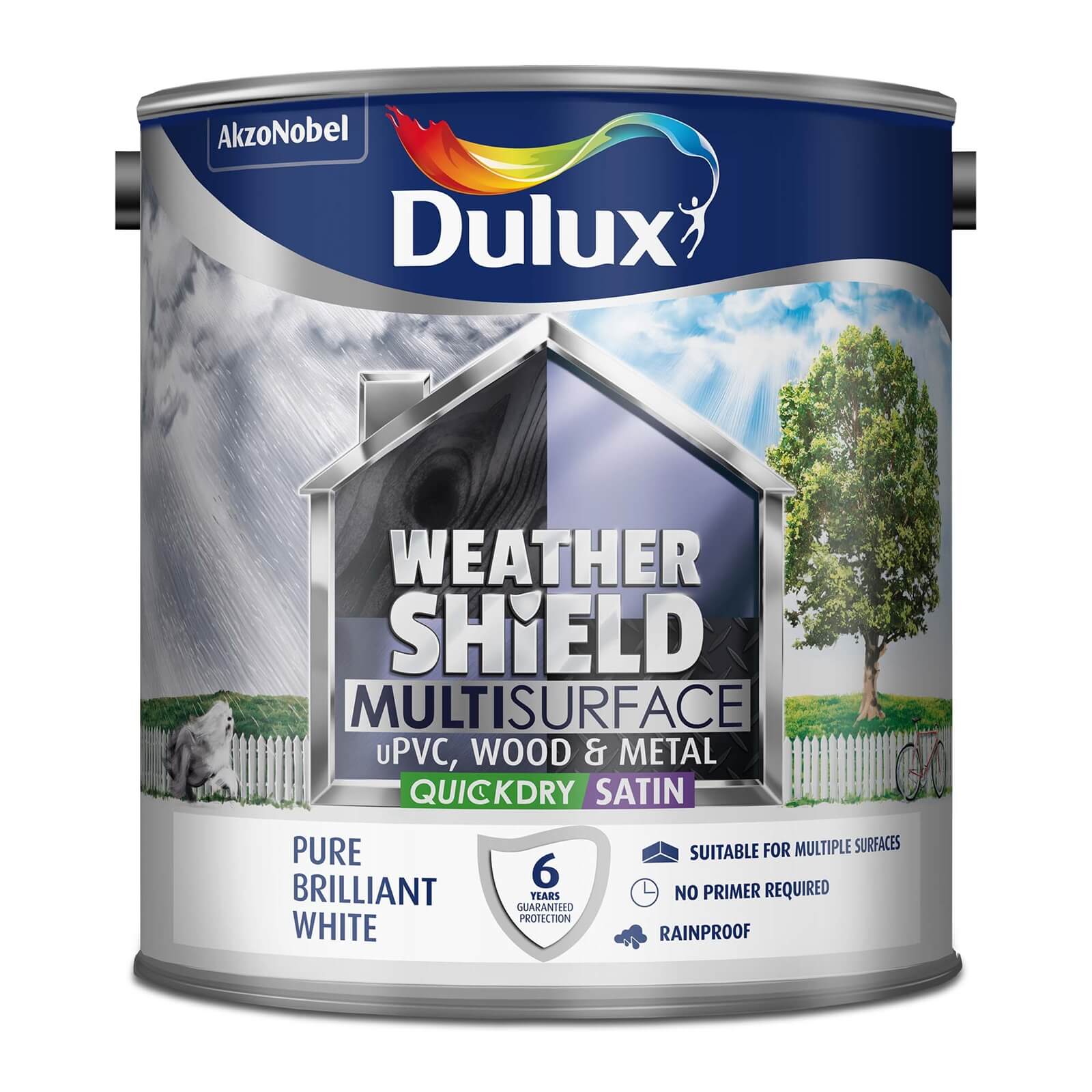 Dulux Weathershield Multi Surface Quick Dry Satin Paint White - 2.5L