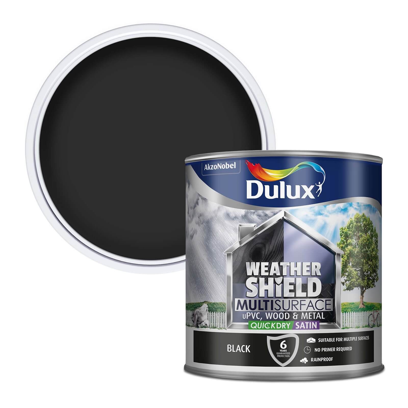 Dulux Weathershield Multi Surface Quick Dry Satin Paint Black 2.5L Homebase