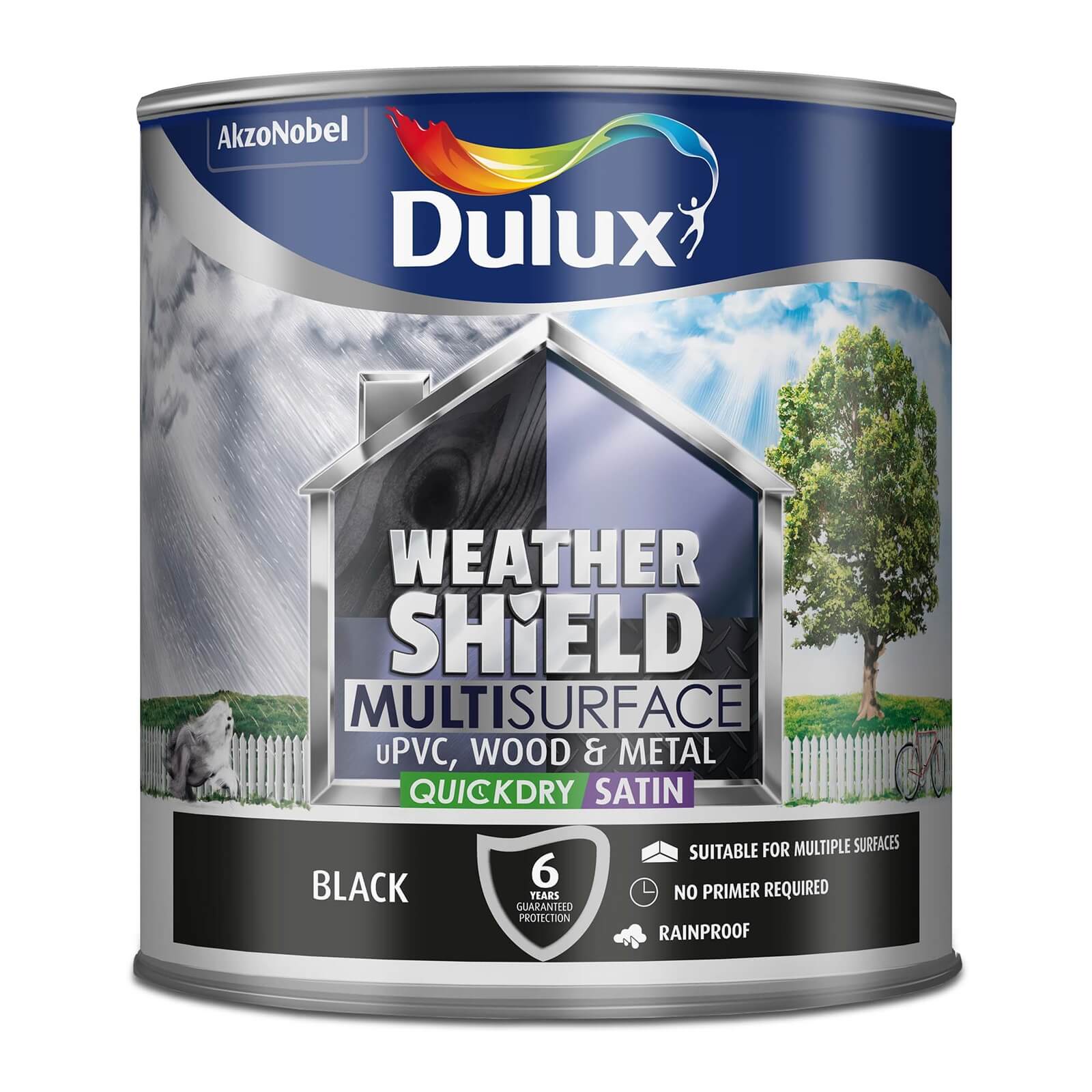Dulux Weathershield Multi Surface Quick Dry Satin Paint Black - 2.5L