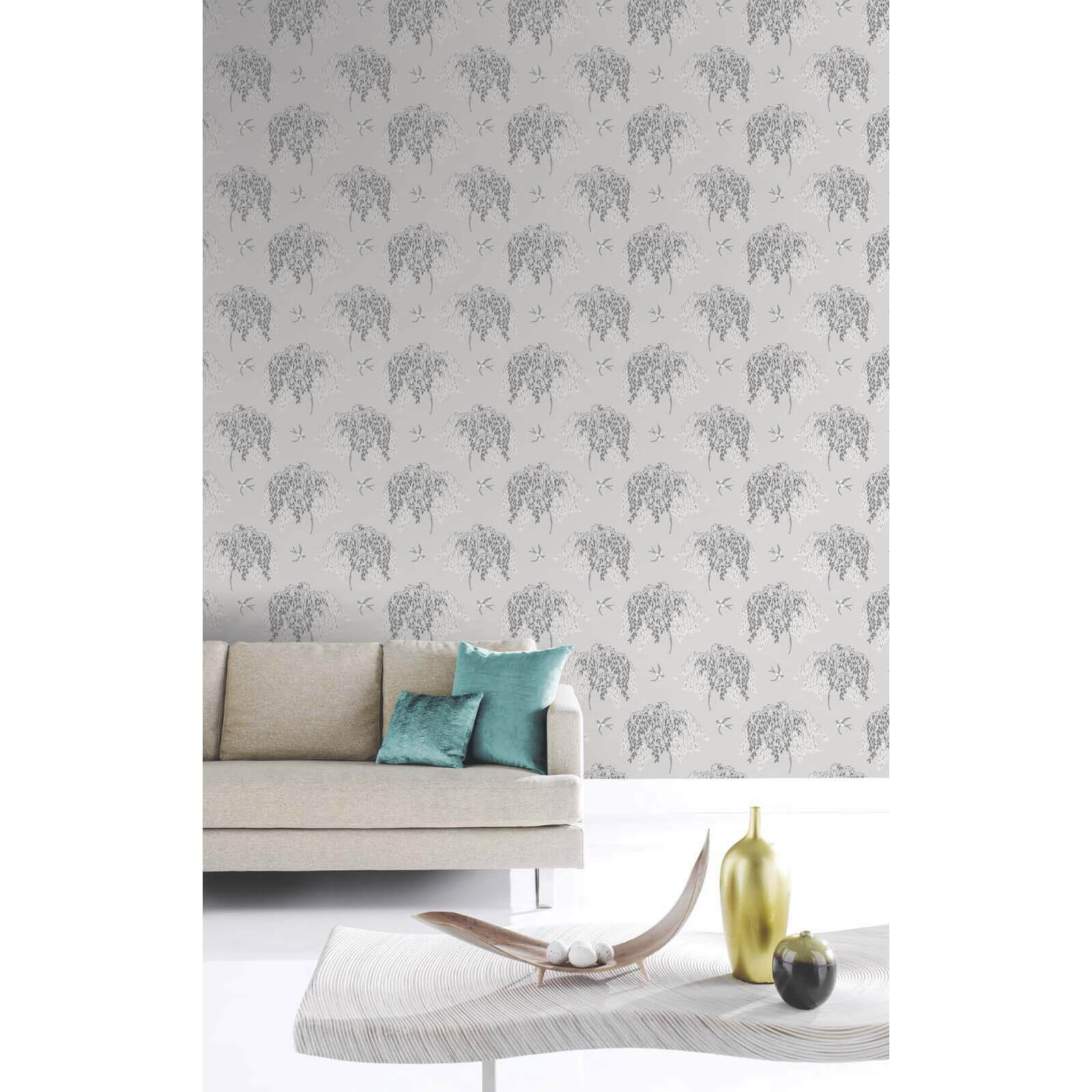 Arthouse Willow Song Trees Textured Glitter Grey Wallpaper