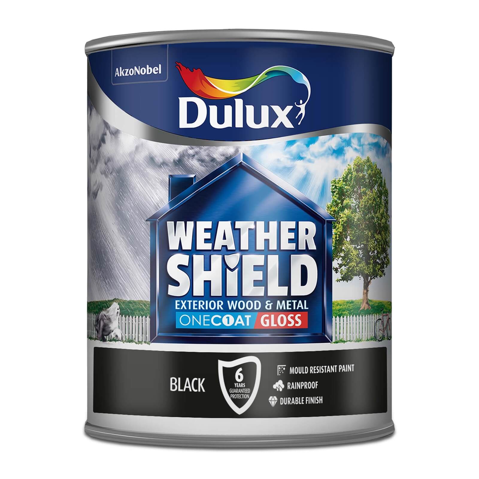 Dulux Weathershield Exterior One Coat Gloss Paint Black - 750ml