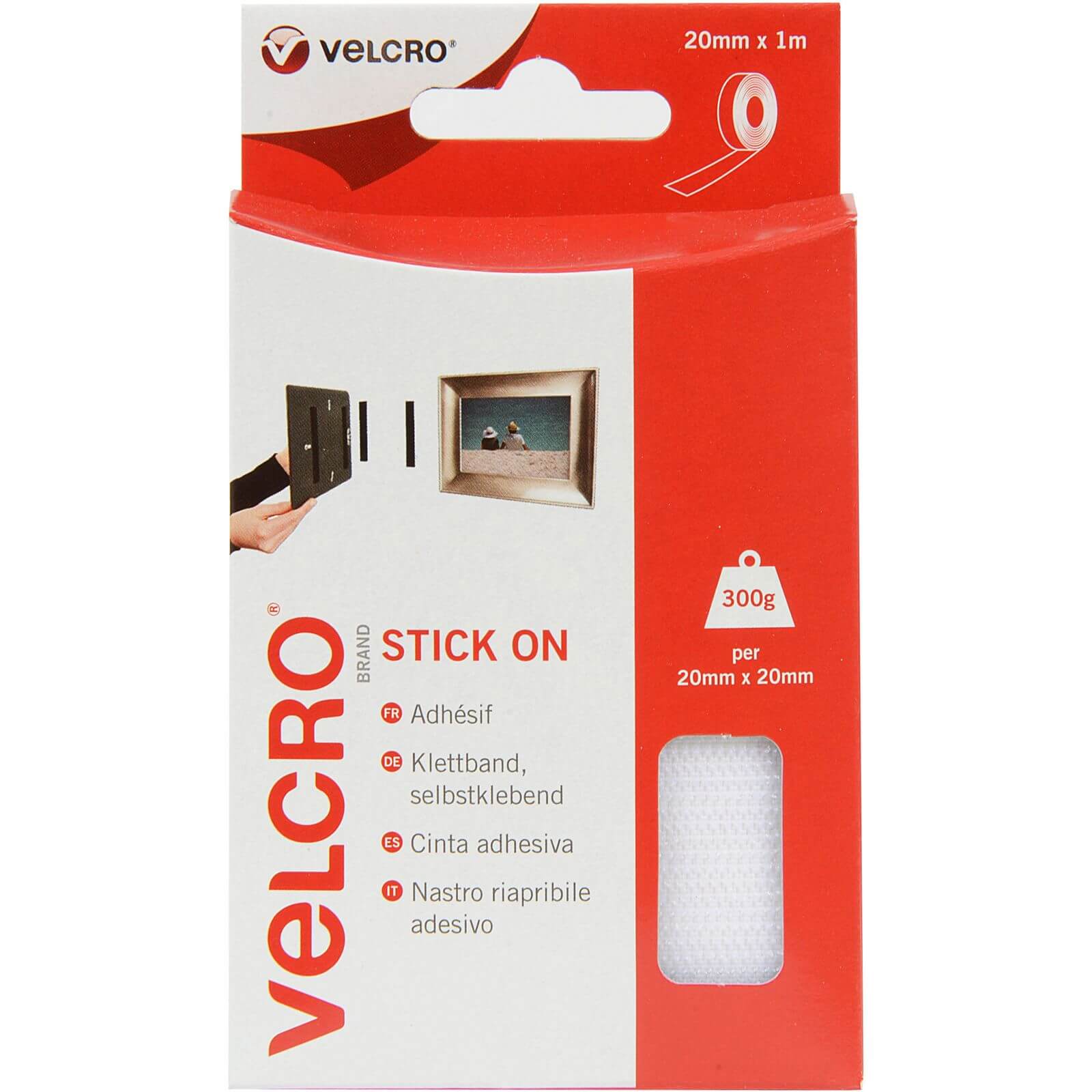 VELCRO? Brand Stick On Tape - White - 20mm x 1m