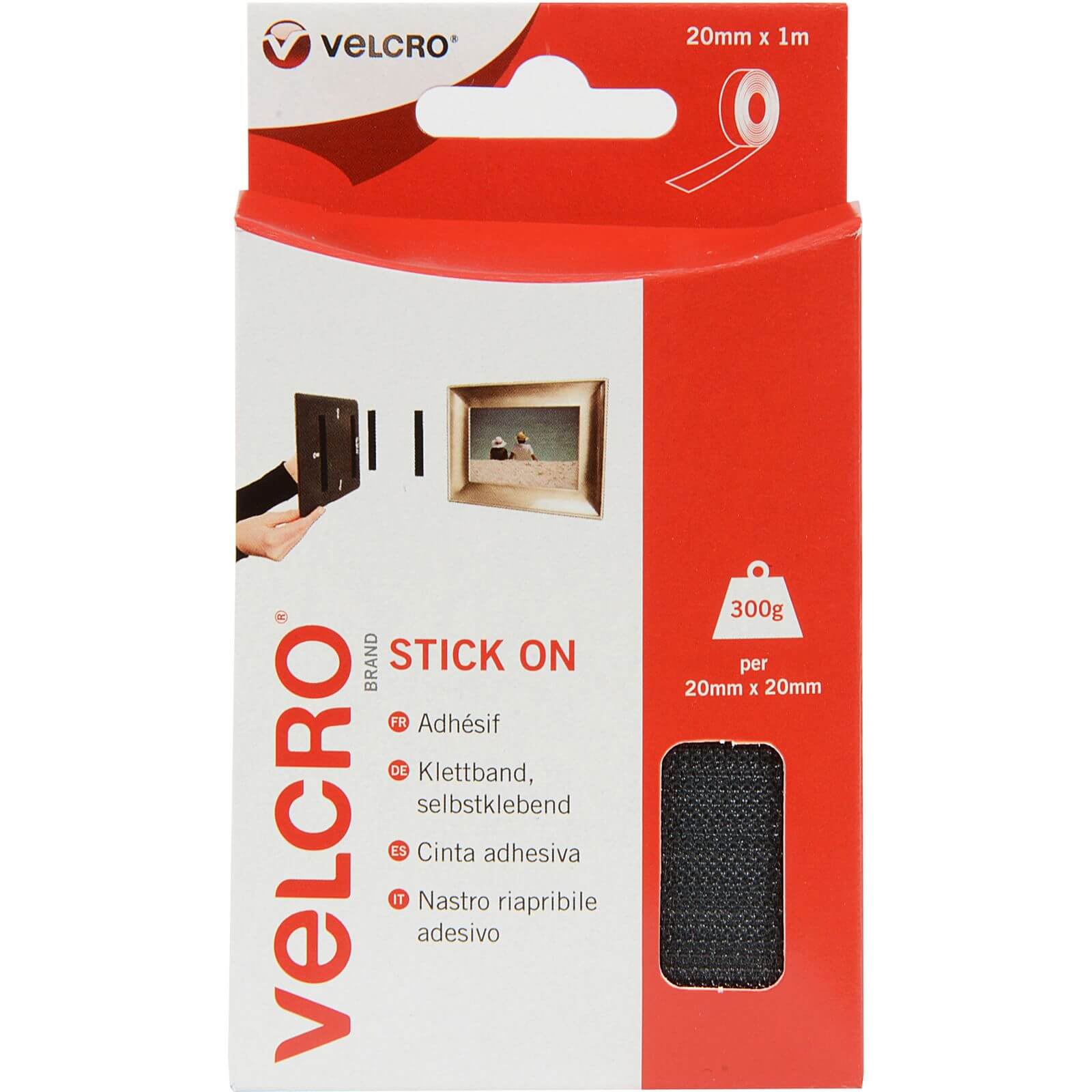 VELCRO? Brand Stick On Tape - Black - 20mm x 1m