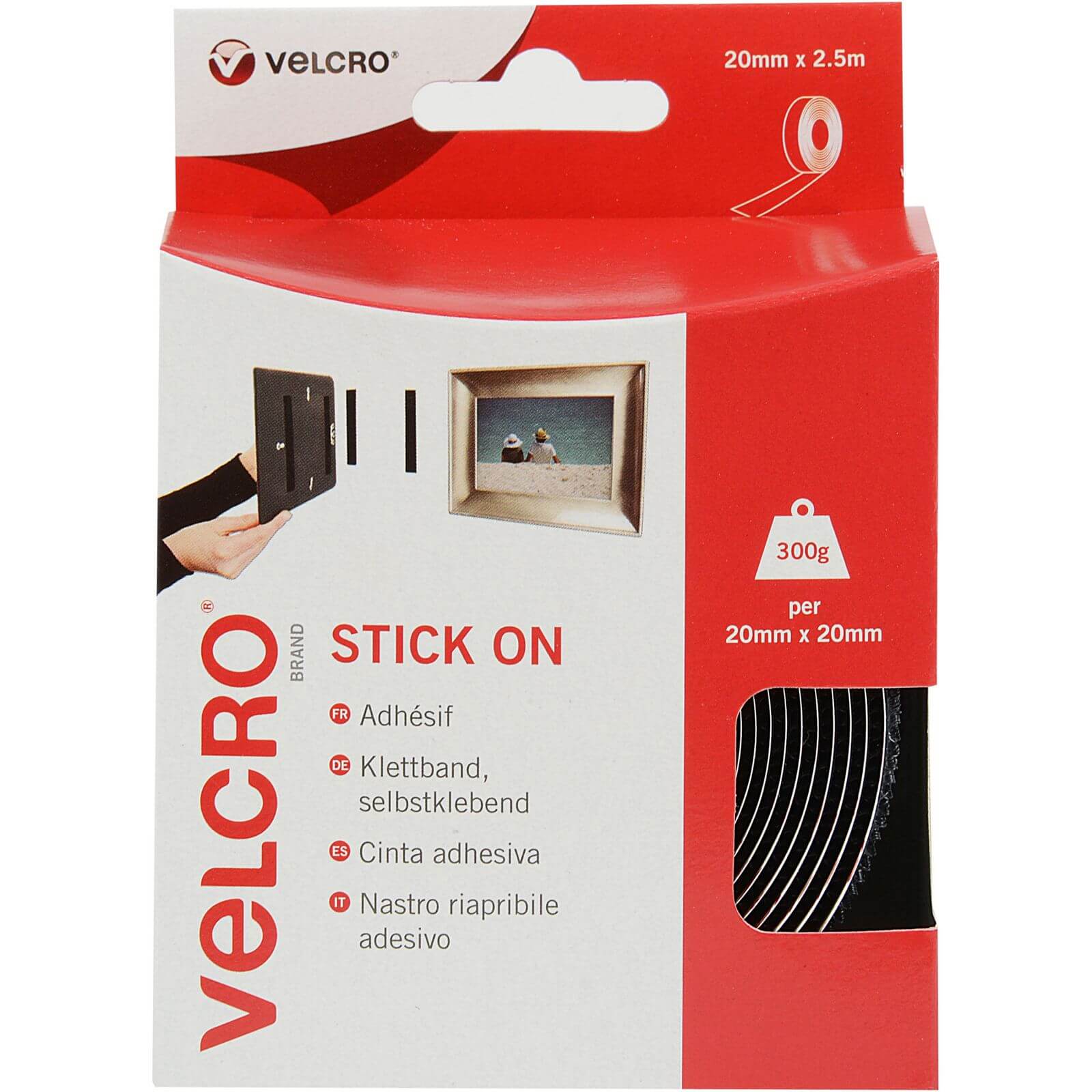 VELCRO? Brand Stick On Tape 20mm x 2.5m - Black