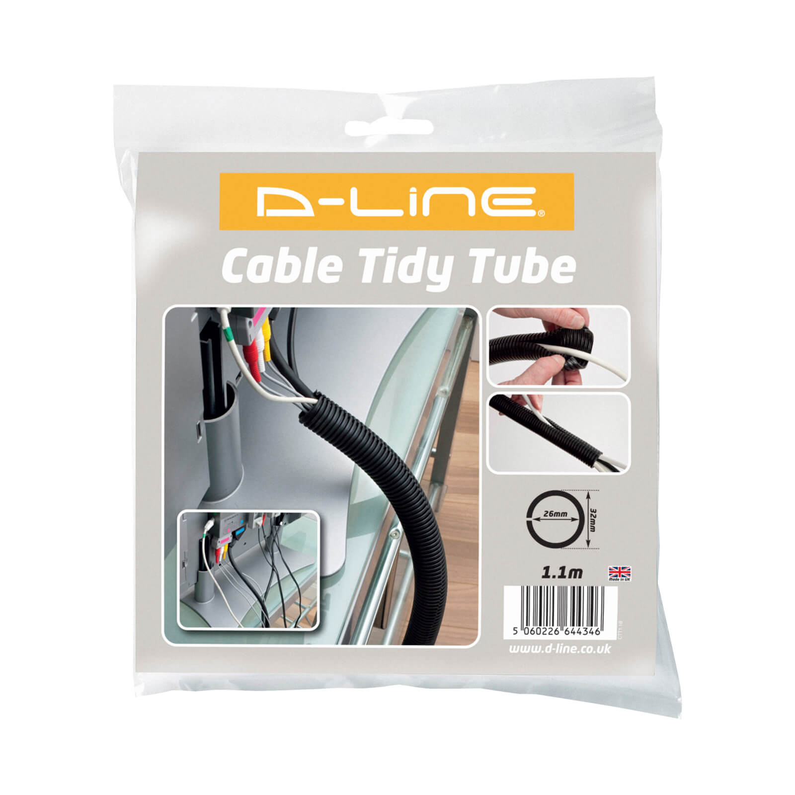 D-Line Cable Tidy Tube 32mm x 1.1m Black
