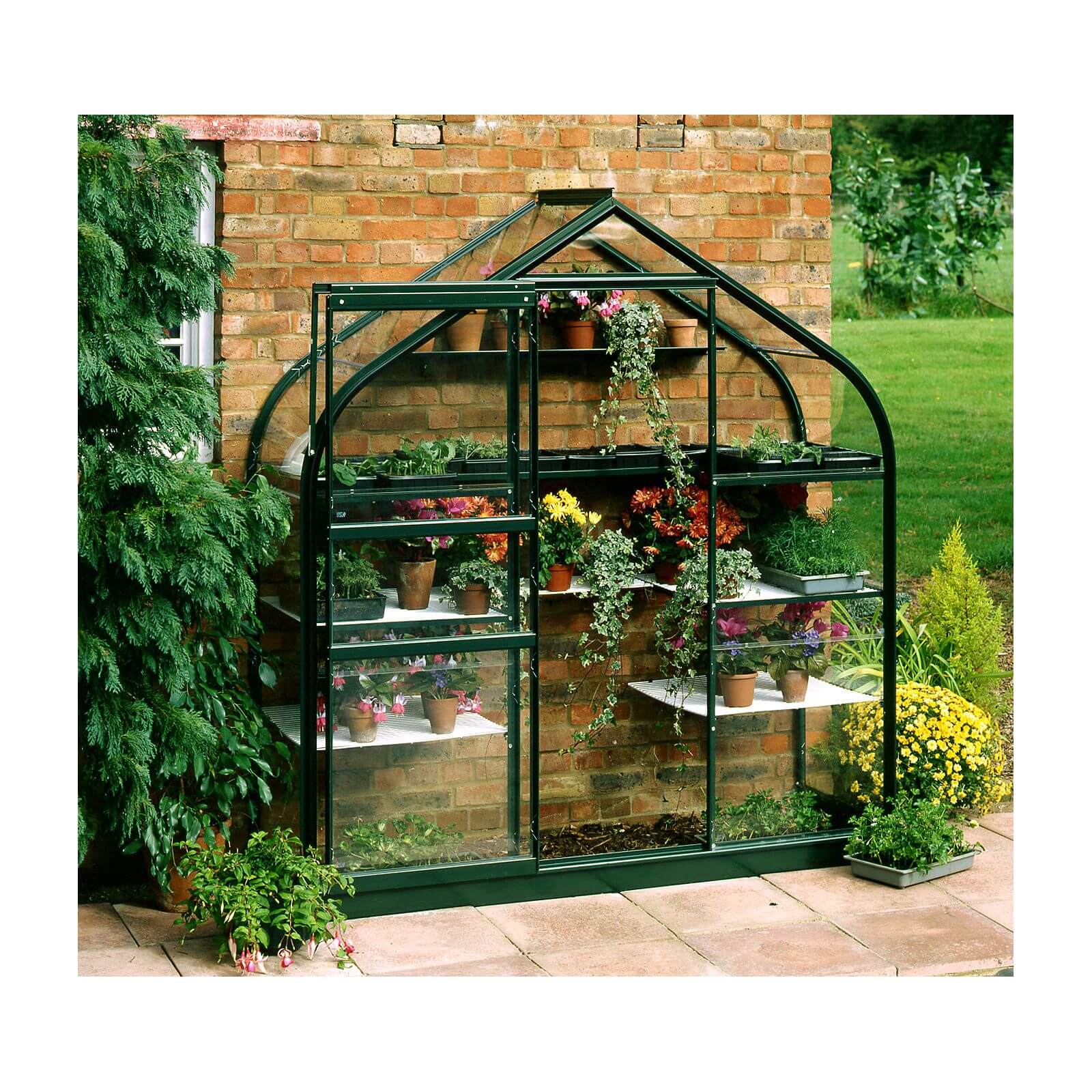 Halls Supreme Wall Garden 26 Greenhouse with Toughened Glass - Green