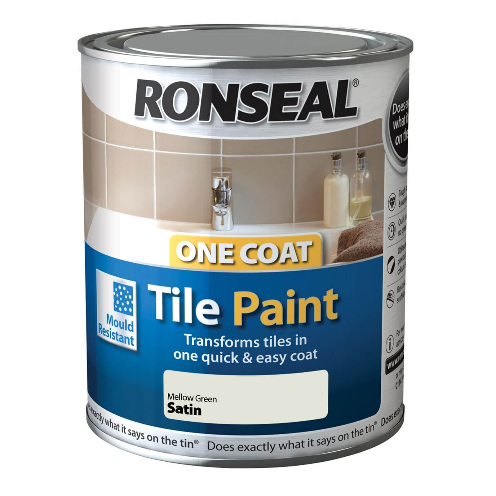 Ronseal One Coat Tile Paint Mellow Green Satin 750ml