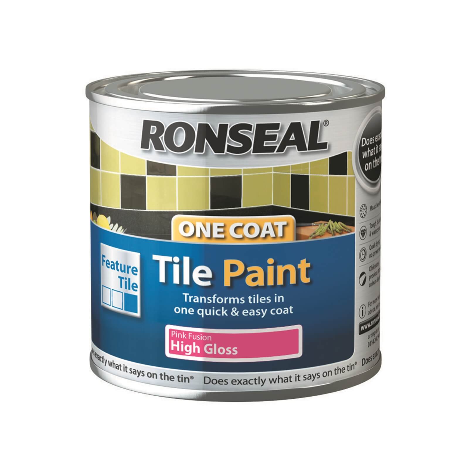 Ronseal One Coat Tile Paint Pink Fusion High Gloss 250ml