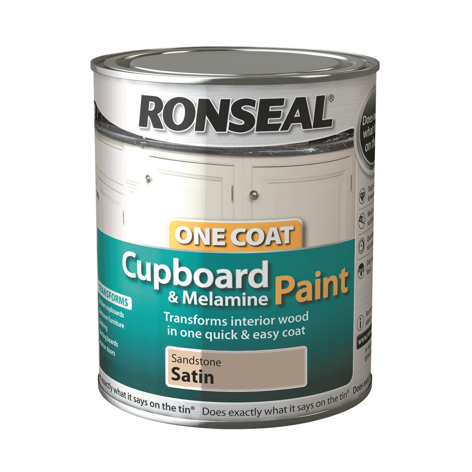 Ronseal One Coat Cupboard Melamine & MDF Paint Sandstone Satin 750ml