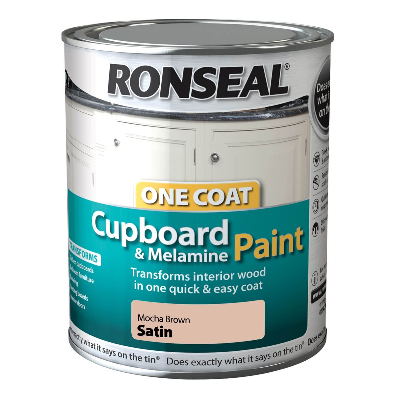 Ronseal One Coat Cupboard Melamine & MDF Paint Mocha Brown Satin 750ml
