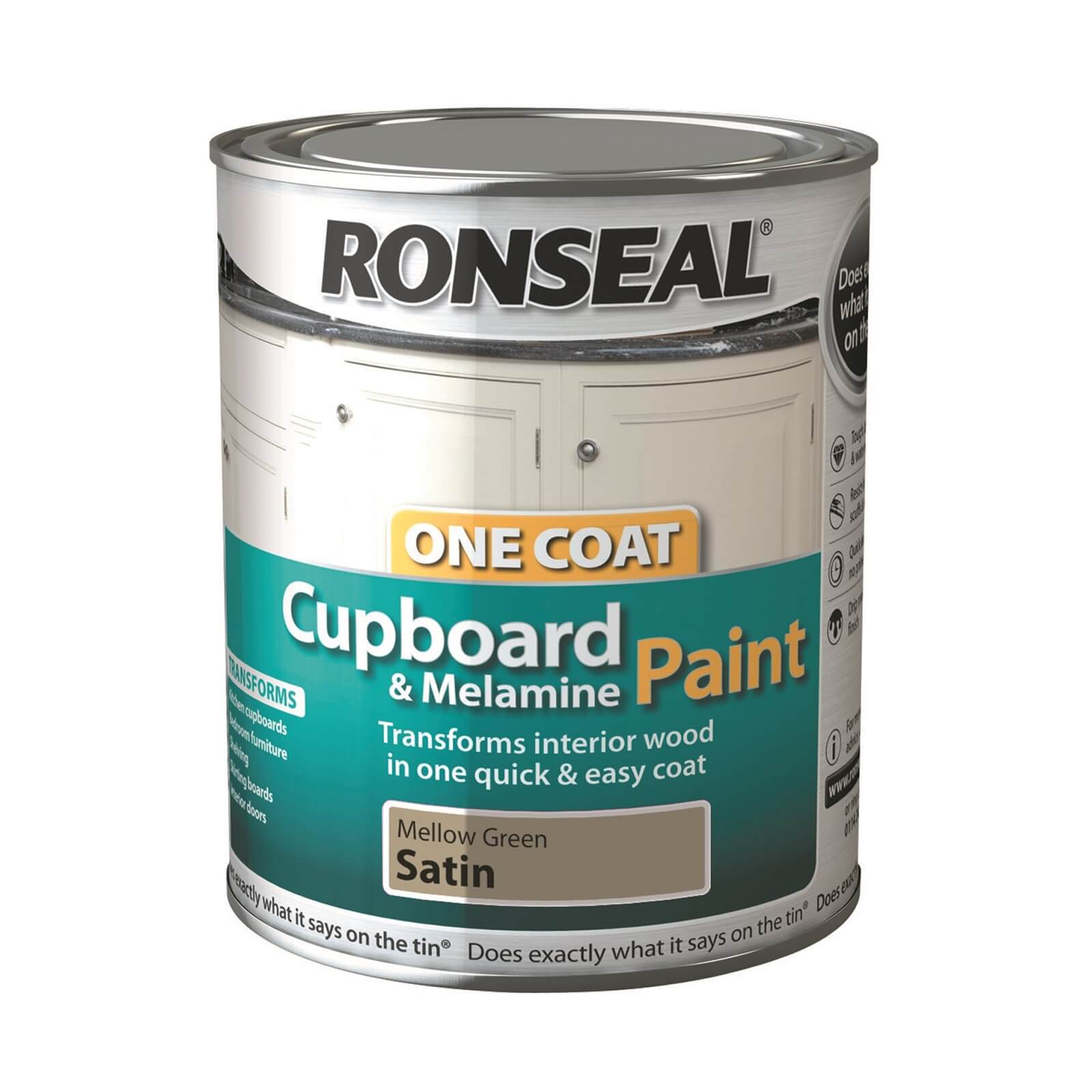 Ronseal One Coat Cupboard Melamine & MDF Paint Mellow Green Satin 750ml