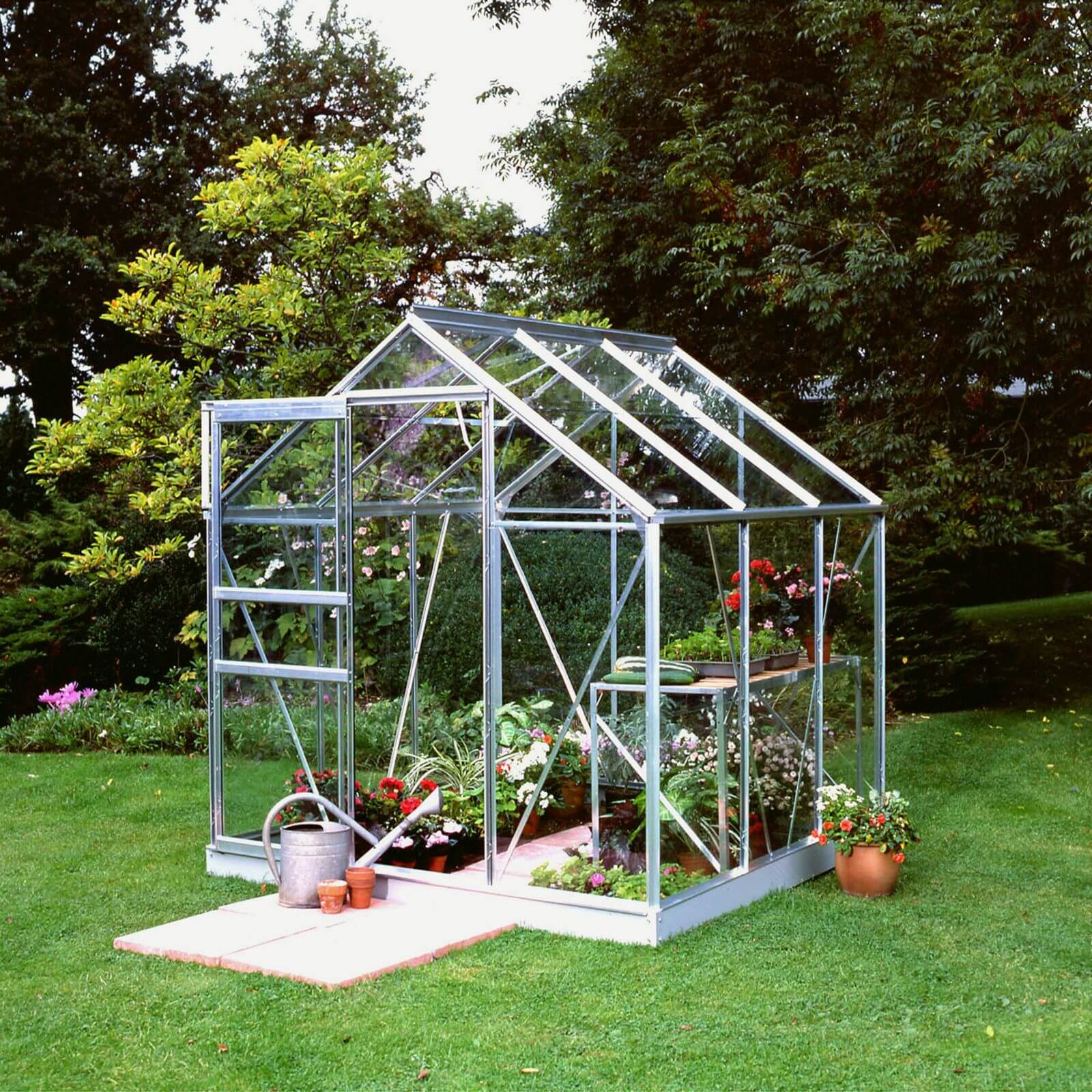 Halls 6 x 6ft Aluminium Popular Silver Greenhouse with Toughened Glass & Base