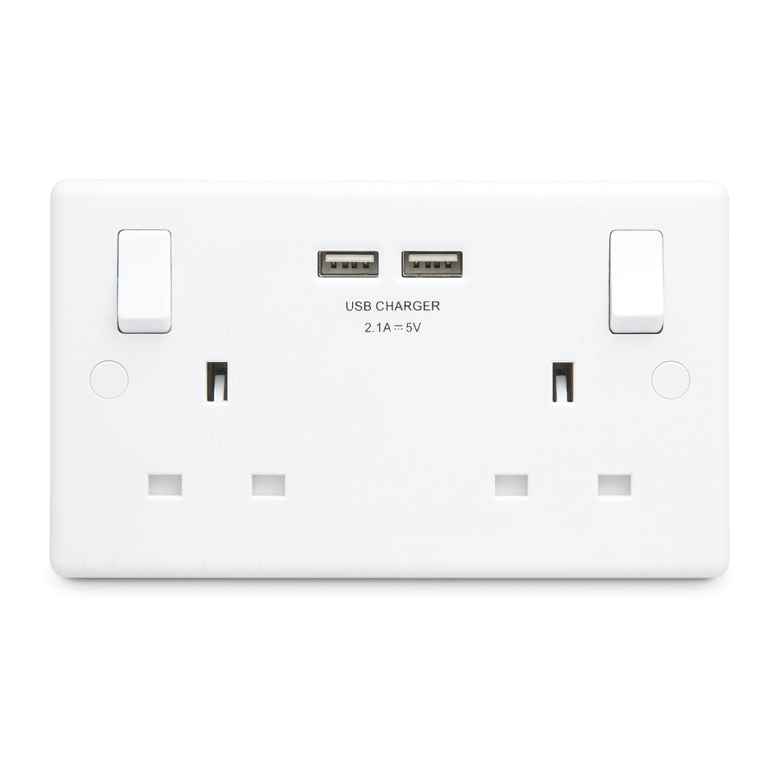 13A Double Switch Power Socket with USB Charging - Round Edge