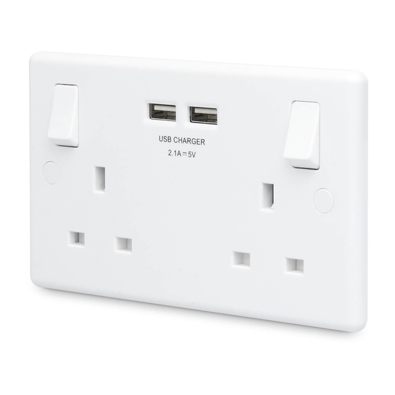 13A Double Switch Power Socket with USB Charging - Round Edge