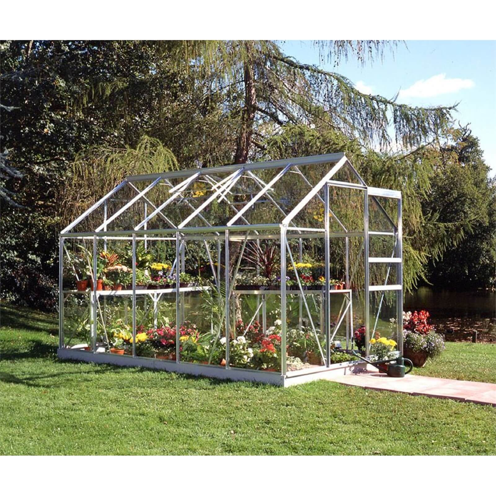Halls 10 x 6ft Aluminium Popular Silver Greenhouse with Toughened Glass & Base