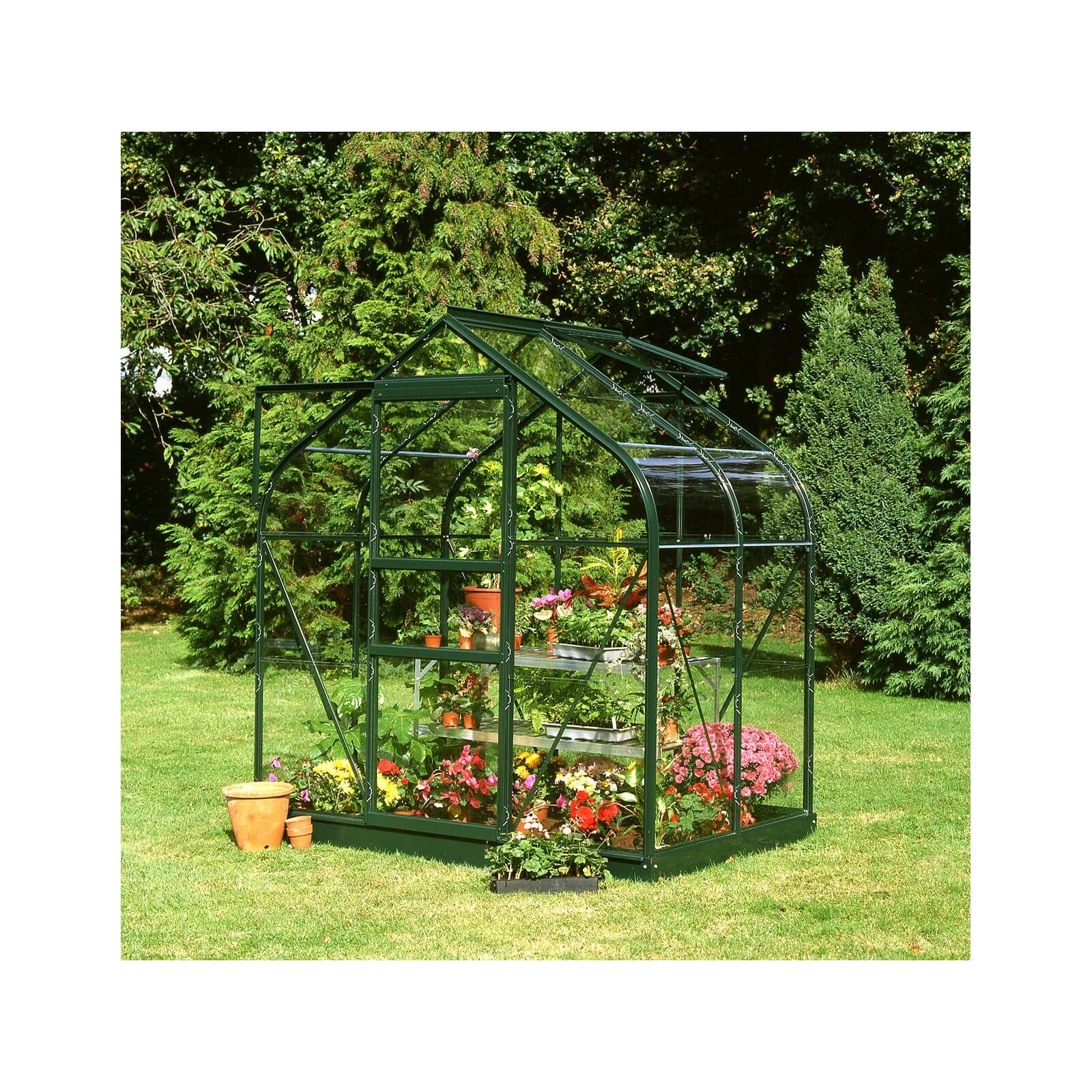 Halls 4 x 6ft Aluminium Supreme Green Greenhouse with Toughened Glass & Base