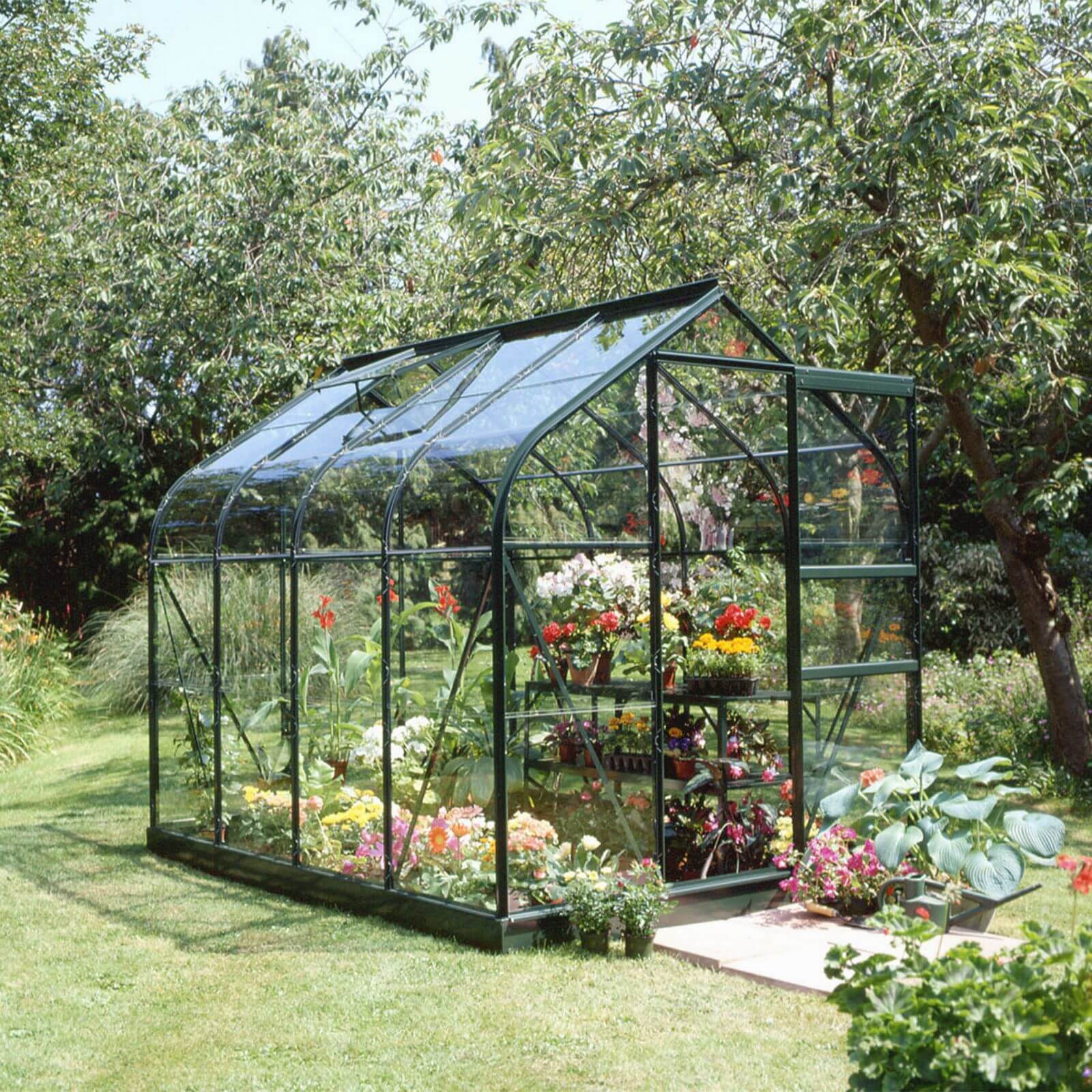Halls 8 x 6ft Aluminium Supreme Green Greenhouse with Toughened Glass & Base