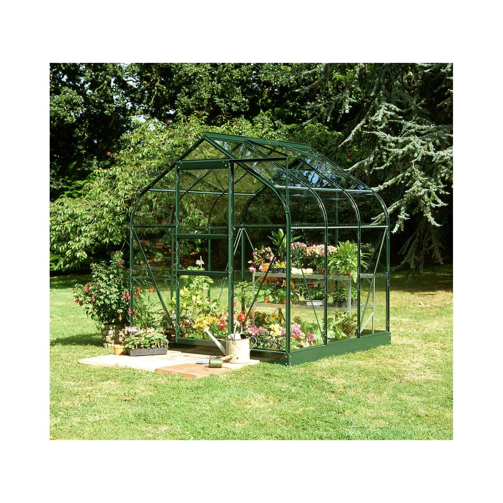 Halls 6 x 6ft Aluminium Supreme Green Greenhouse with Toughened Glass & Base